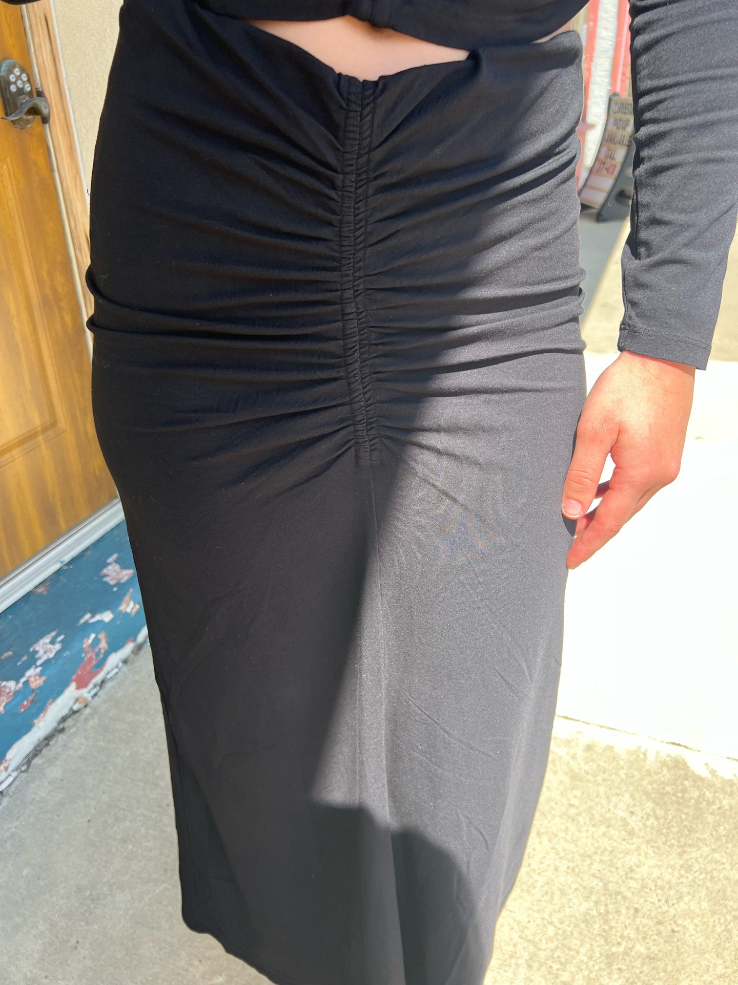 Black Shirred Skirt