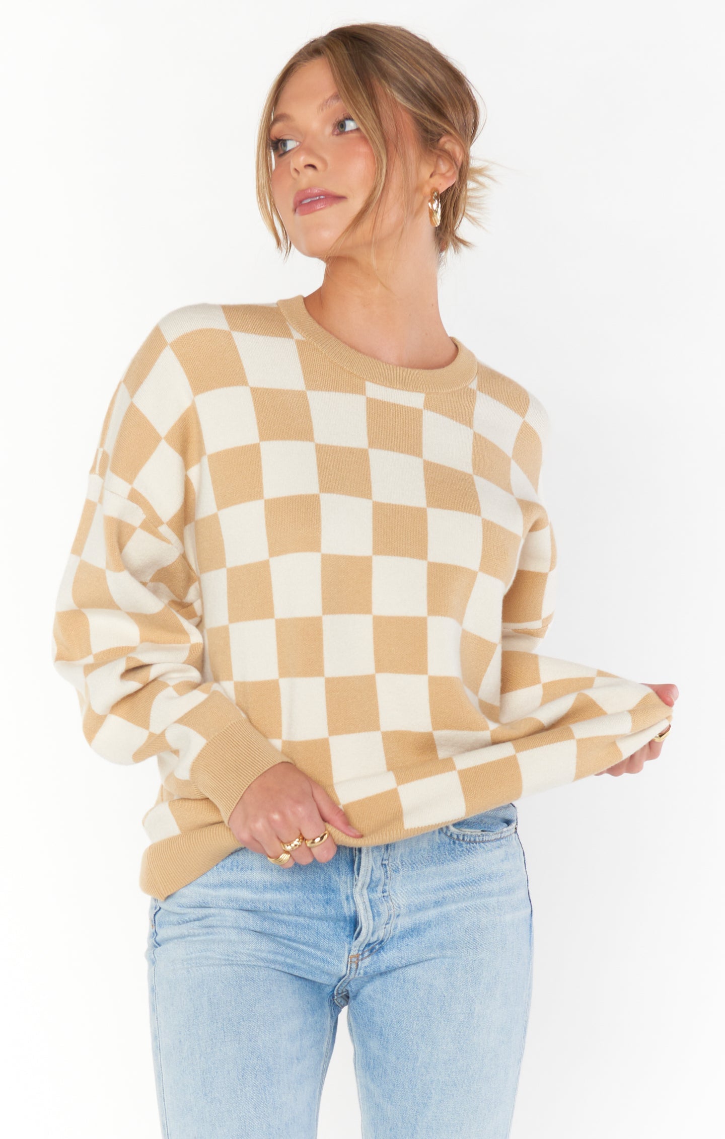 Scout Sweater in Tan Checker Knit