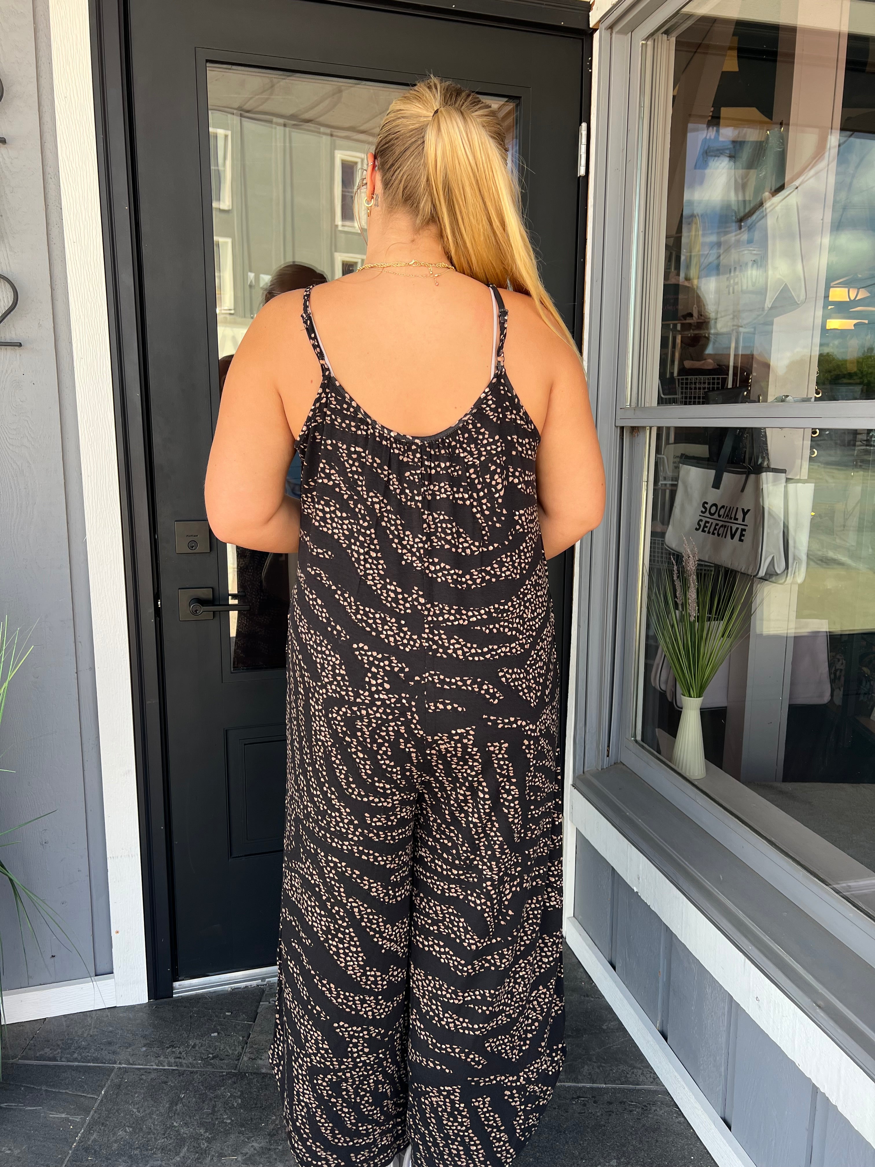 Black Dotted Flare Jumpsuit