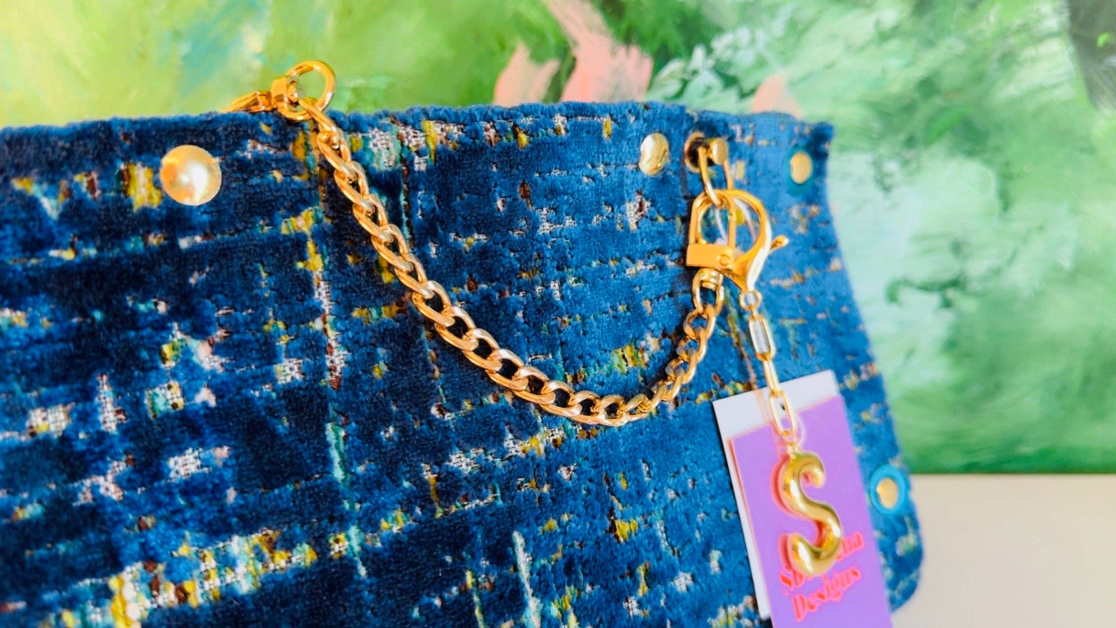 Blue and Yellow Chenille Clutch
