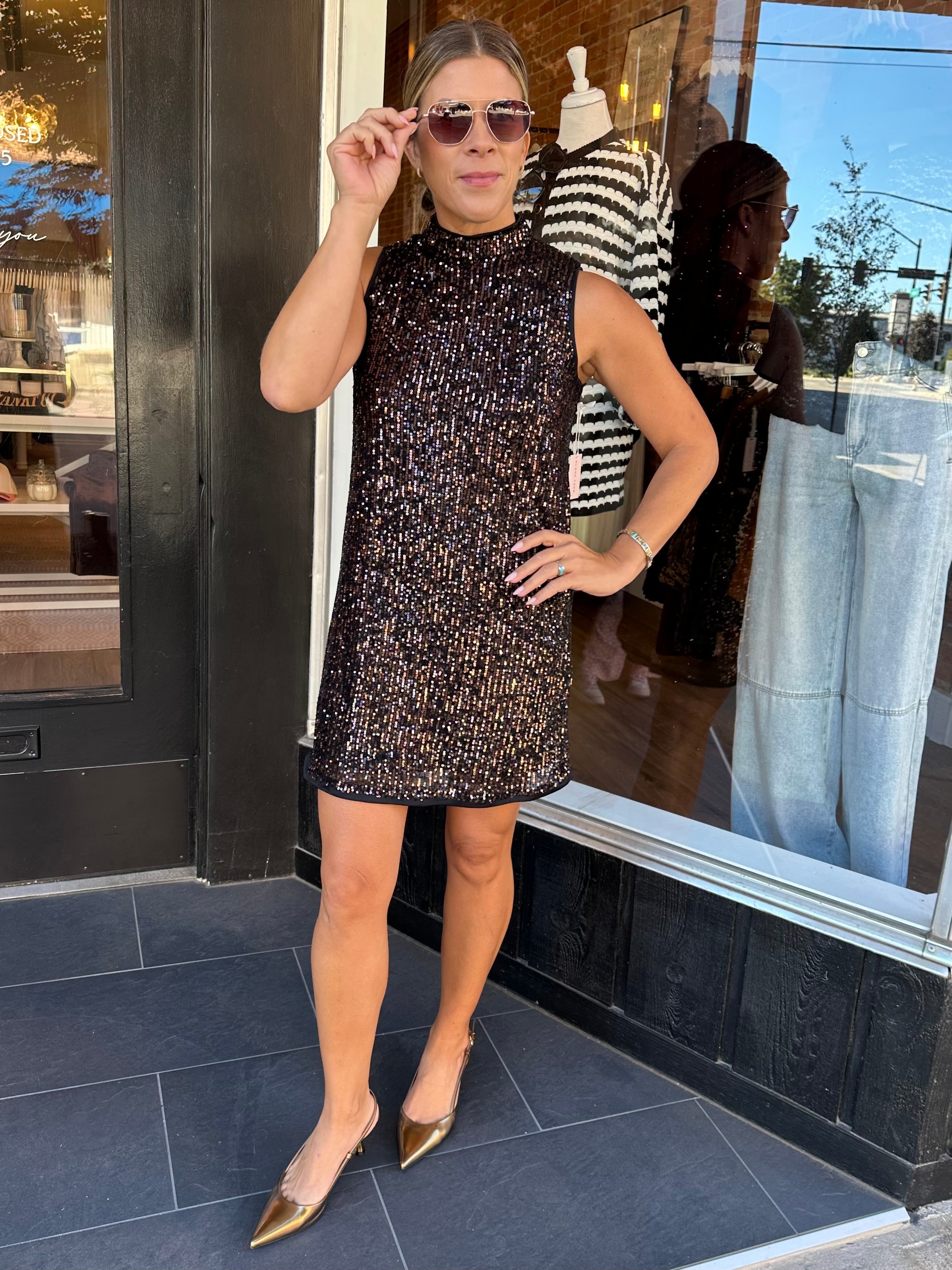 Lin Mock Neck Sequin Dress