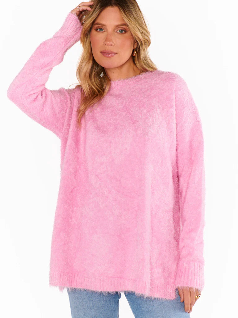 Oversized Pink Fuzzy Knit Sweater