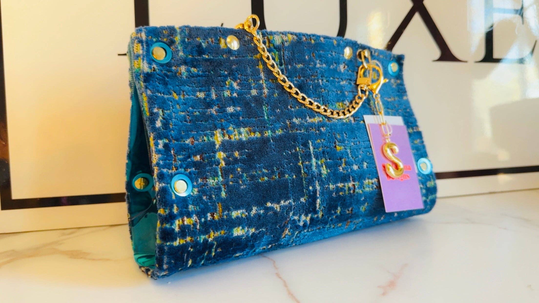 Blue and Yellow Chenille Clutch