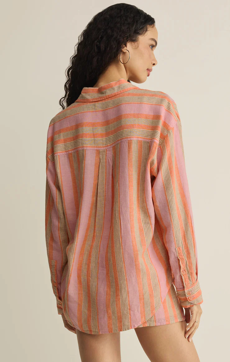 ThePerfect Striped Button Up - Tiger Lily
