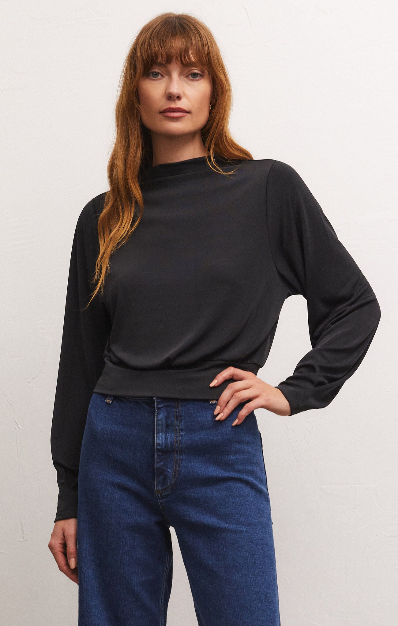 FINAL SALE Black Shine Cropped Shirt