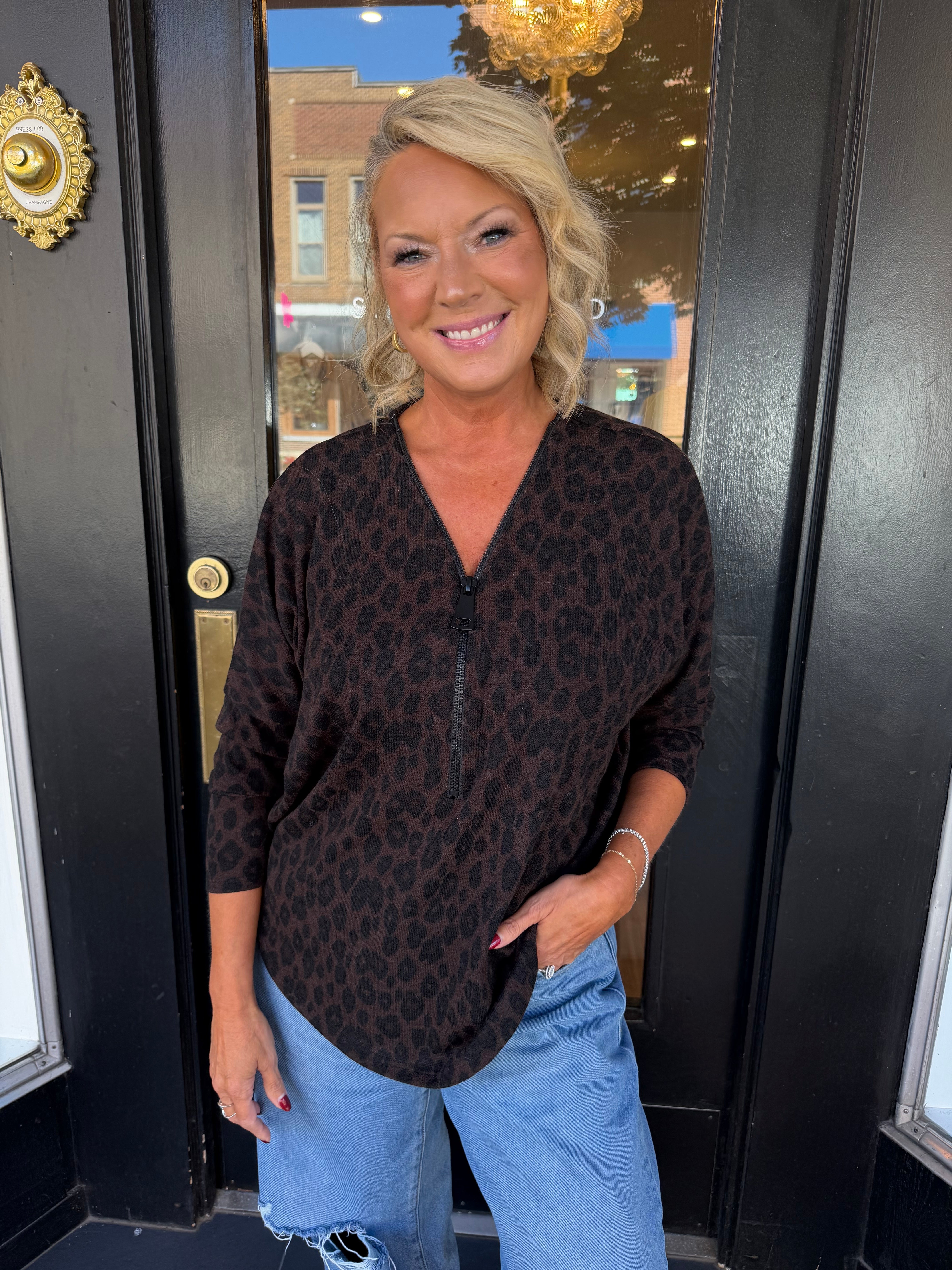 Leopard Zip Top