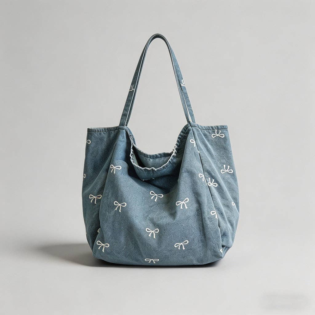 Denim Bow Tote Bag