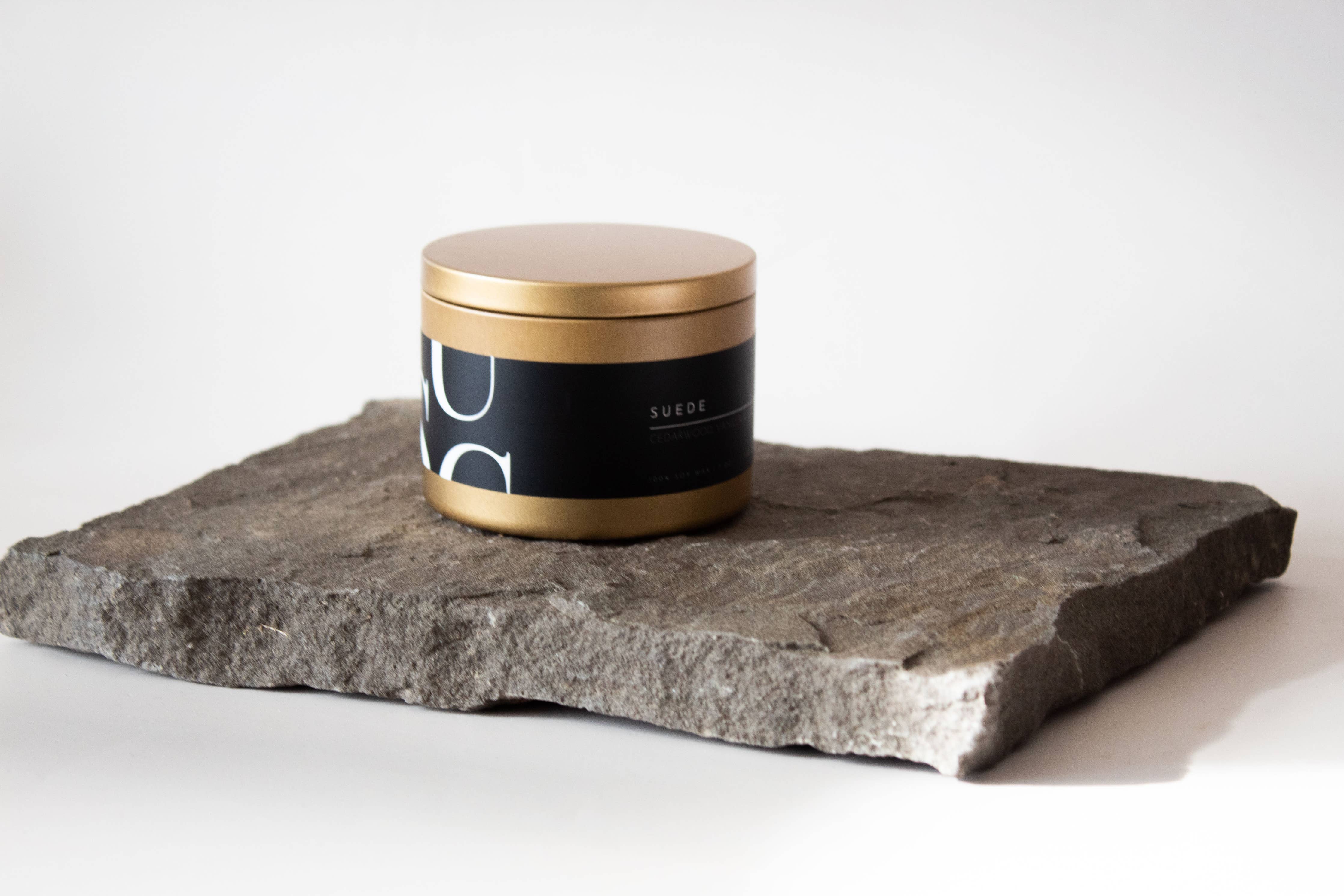 Matte Gold Travel Tin Soy Candle: Hibiscus Rain