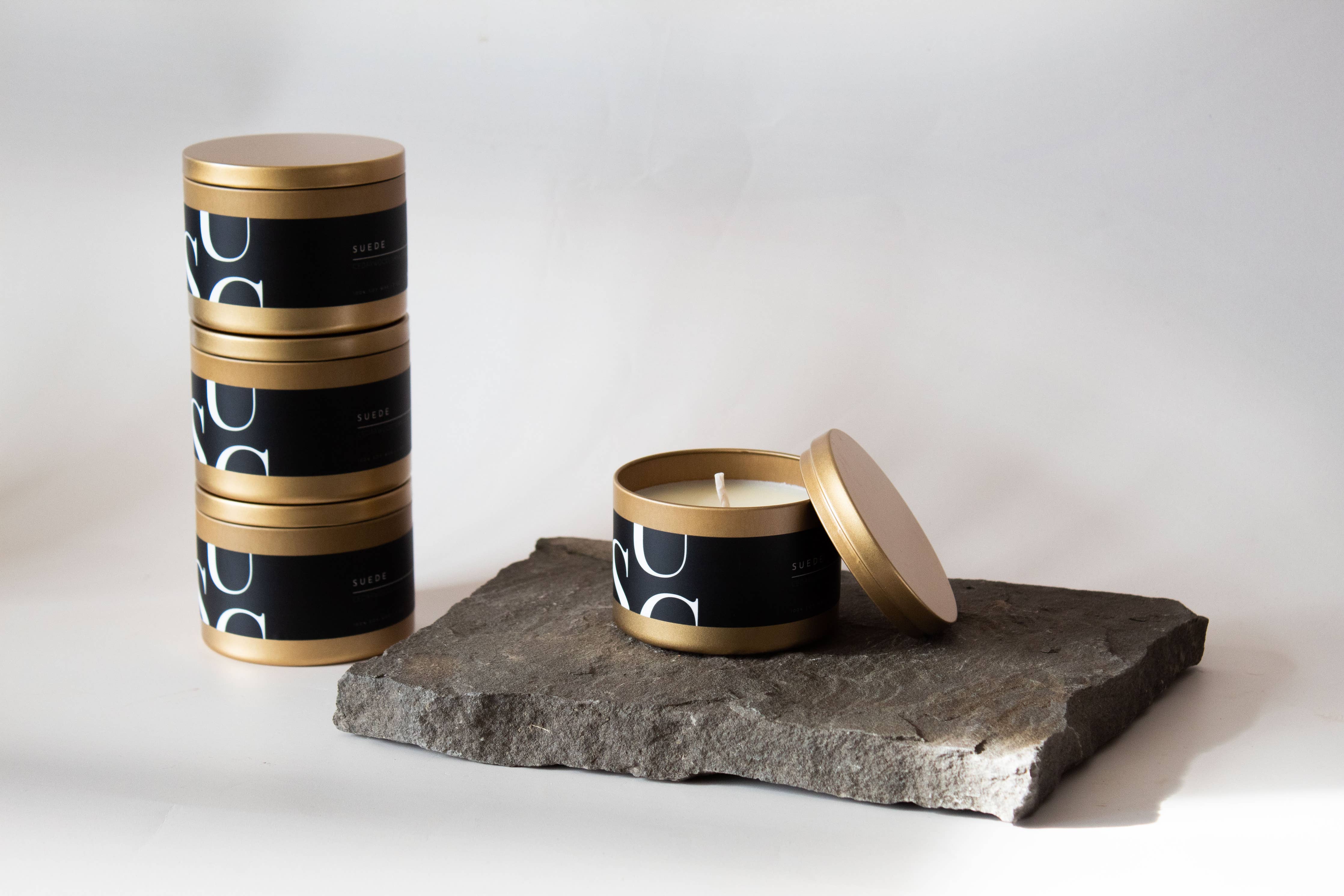 Matte Gold Travel Tin Soy Candle: Hibiscus Rain