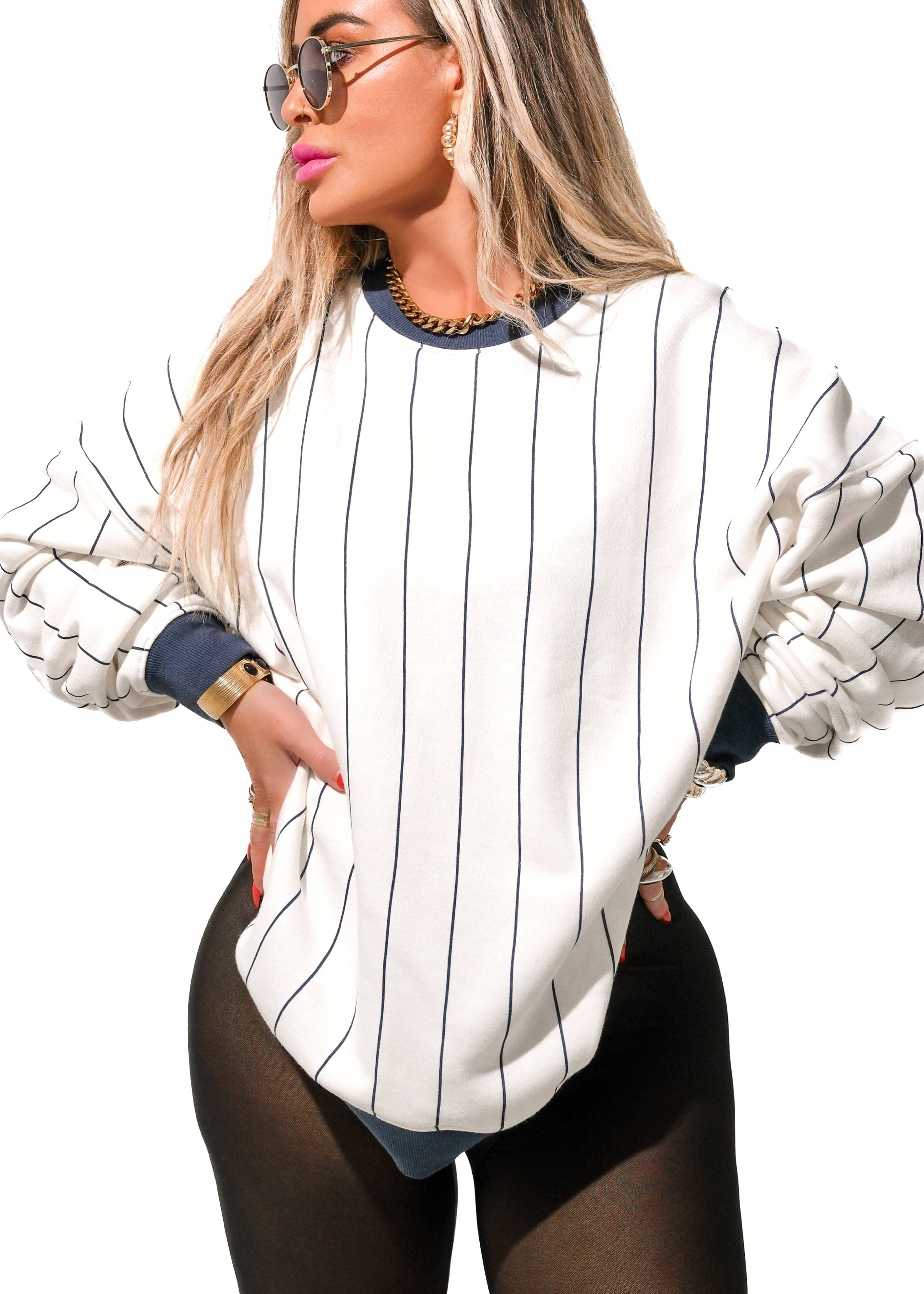 Oversized Crewneck Stripe Sweatshirt