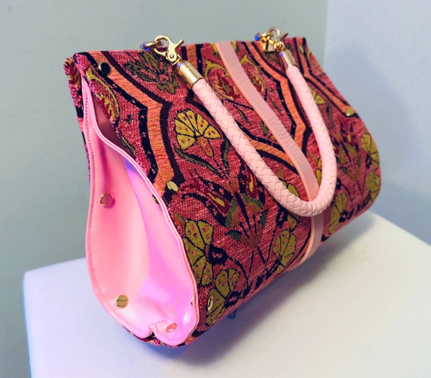 Pink Carnation Chenille Clutch