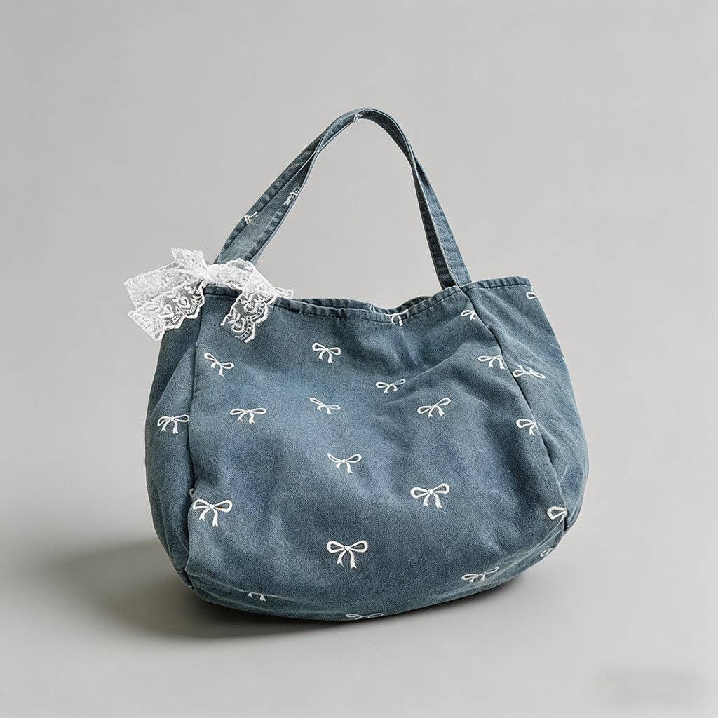 Denim Bow Tote Bag