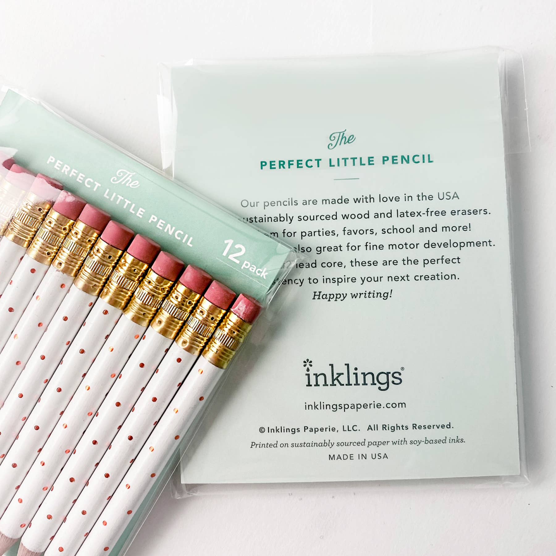 Mini Pencils - Gold Heart/White