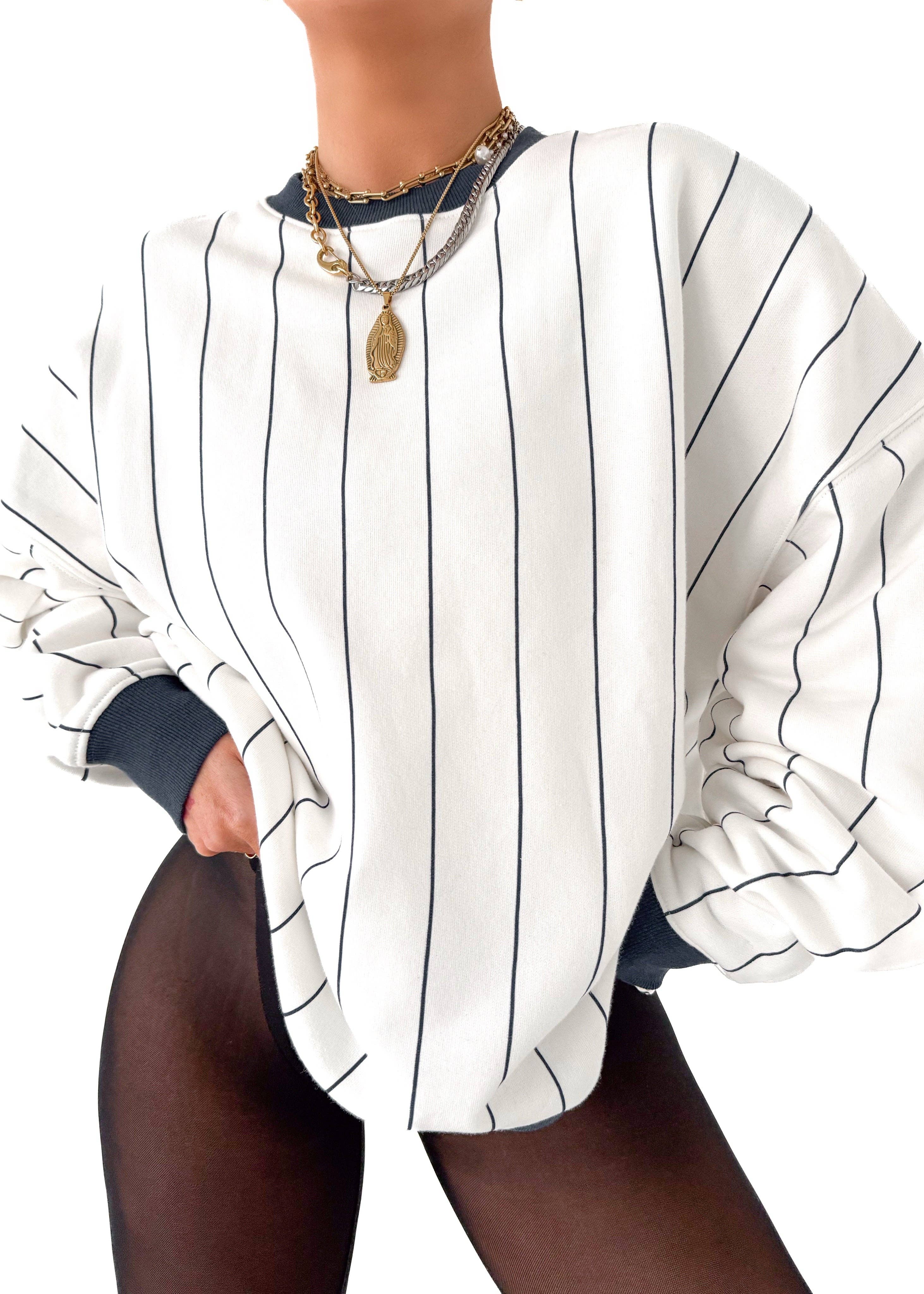Oversized Crewneck Stripe Sweatshirt