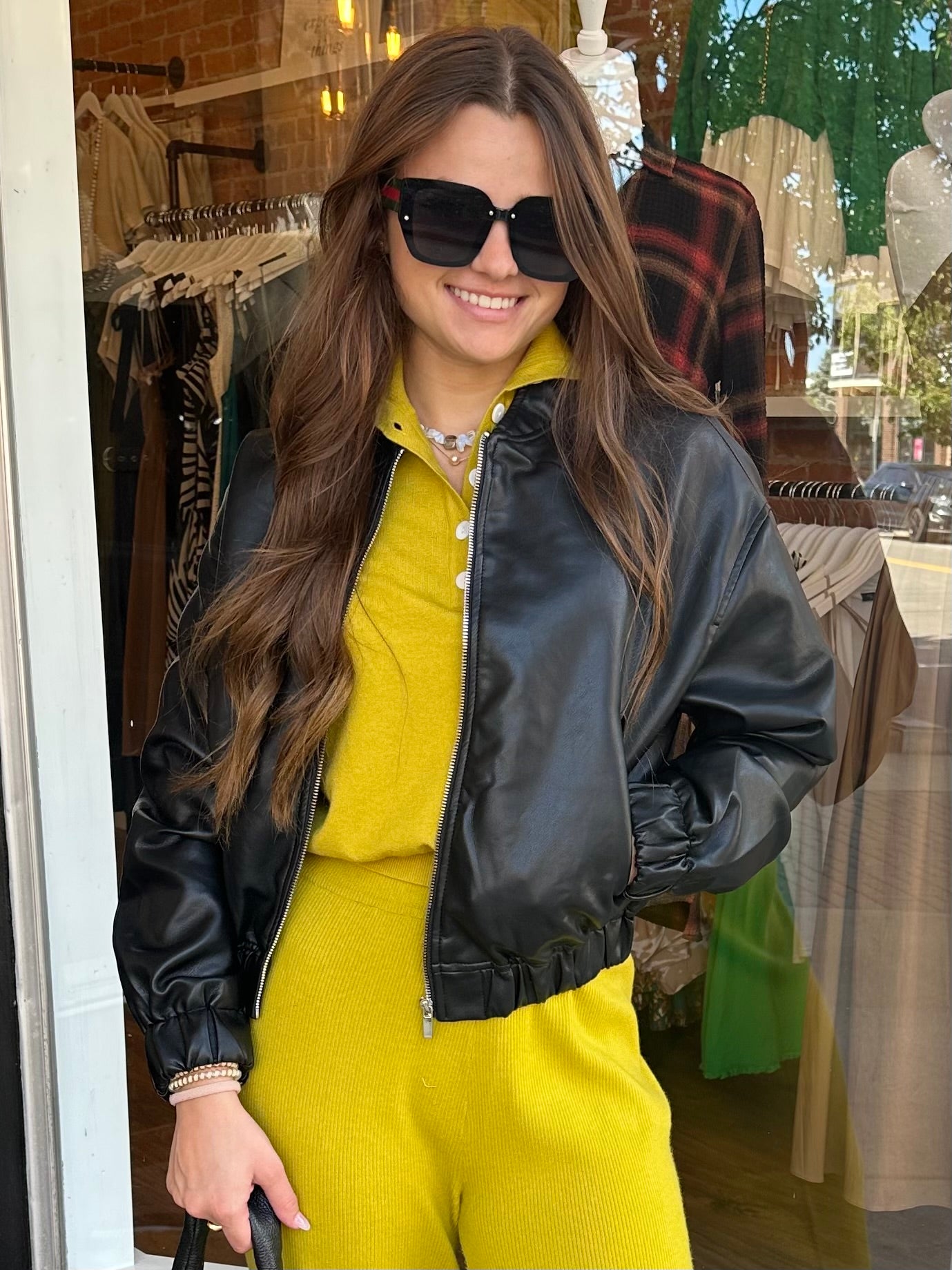 Faux Leather Bomber Jacket — Glam Boutique IN - Main Image