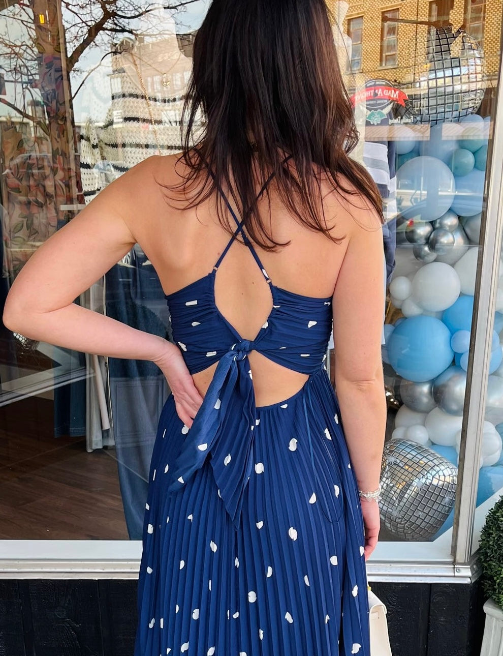 Blythe Polka Dot Plisse Midi Dress
