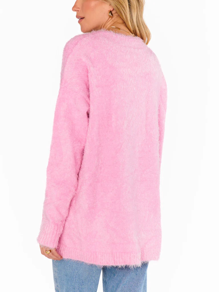 Oversized Pink Fuzzy Knit Sweater