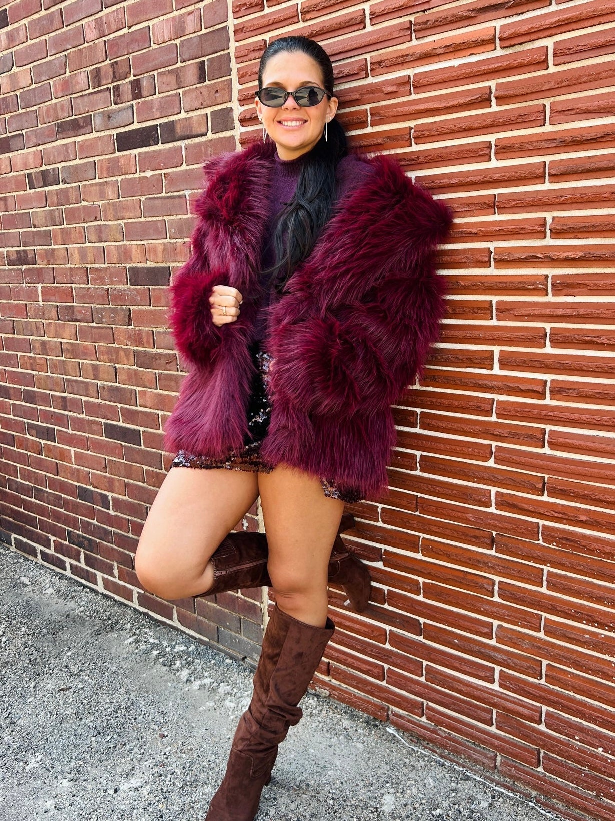 Salt Lake Fur Coat Merlot Knit