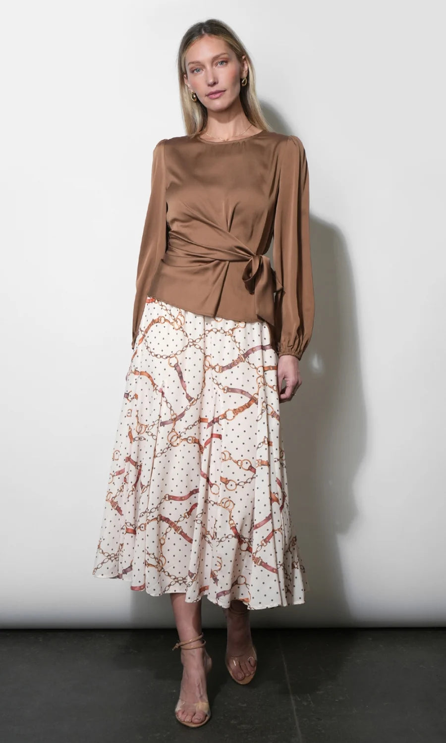 Megan Godet Printed Midi Skirt