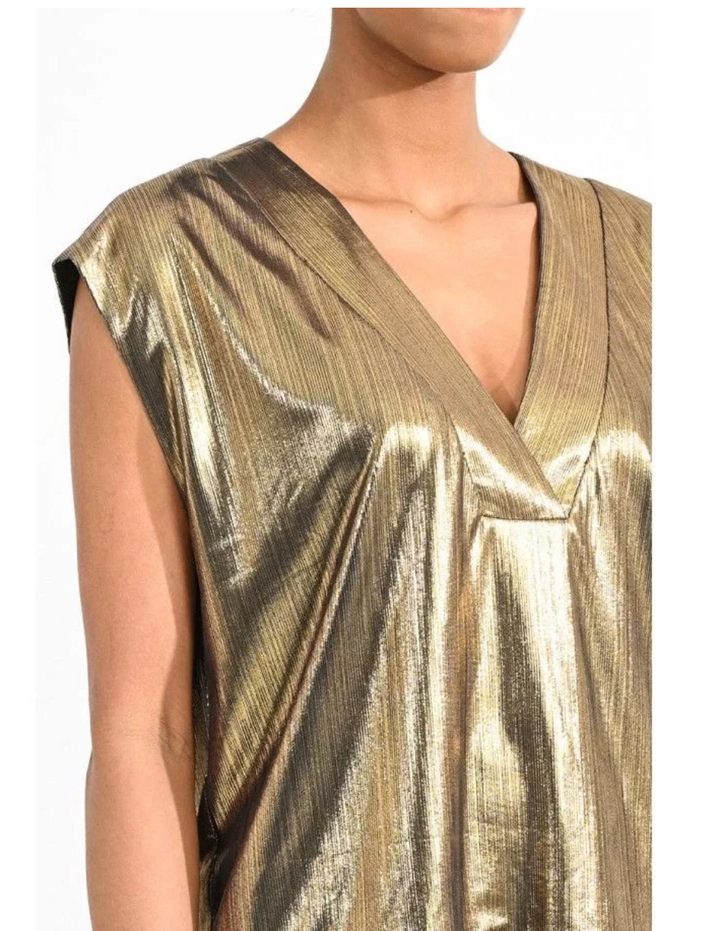 Gold S/S V-Neck Top - Final Sale