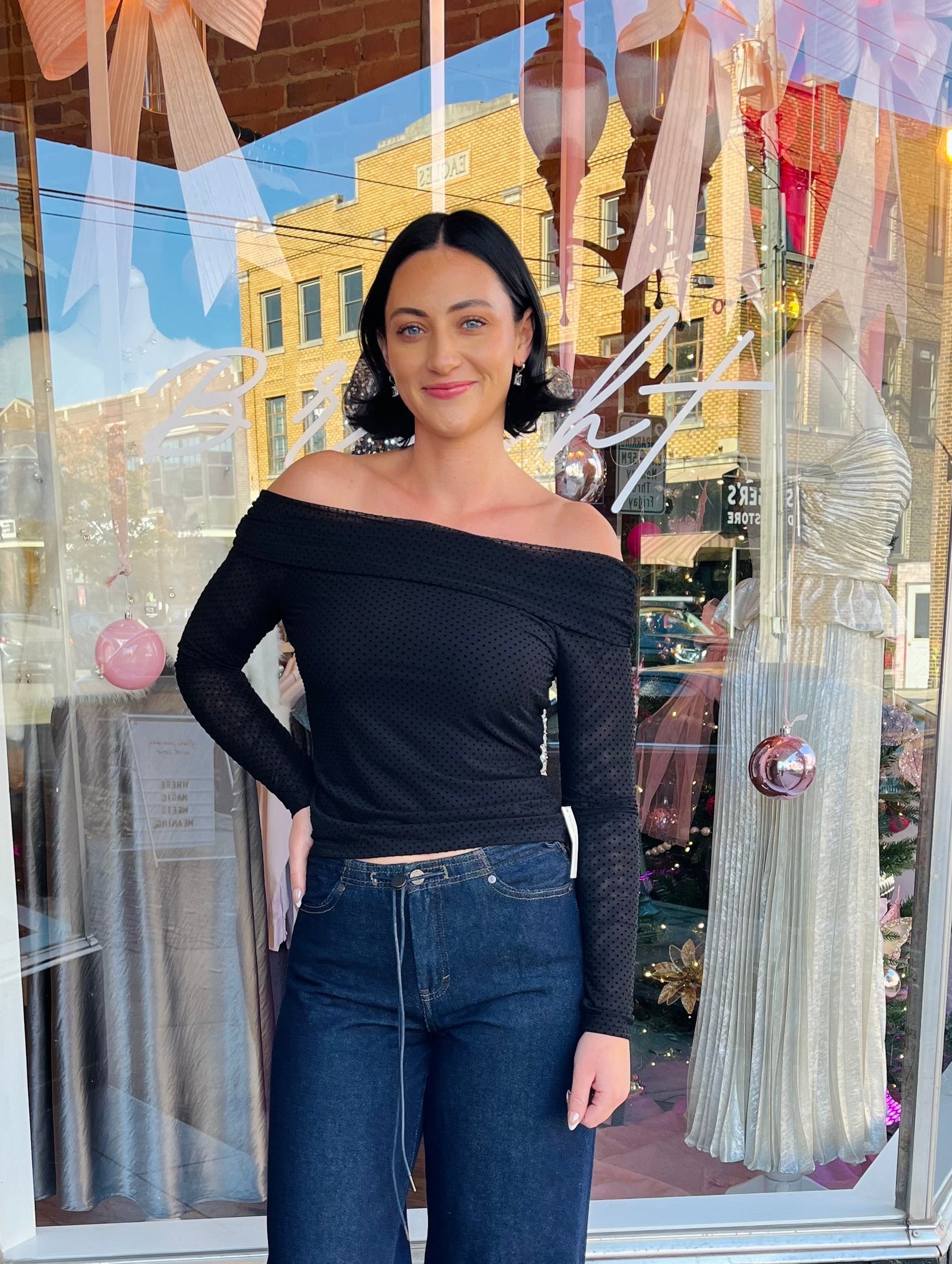 Whimsy Off Shoulder Mesh Top Black