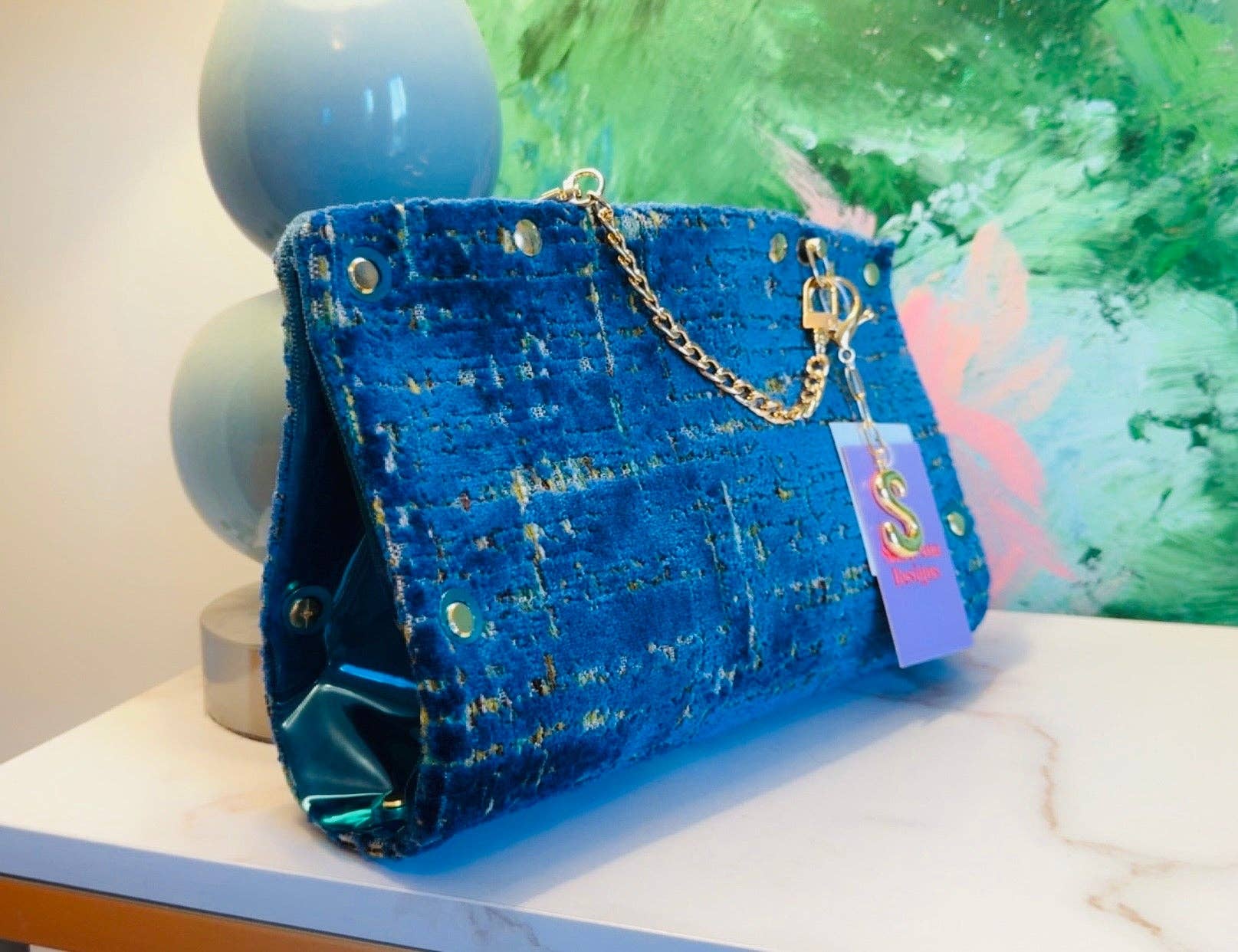 Blue and Yellow Chenille Clutch