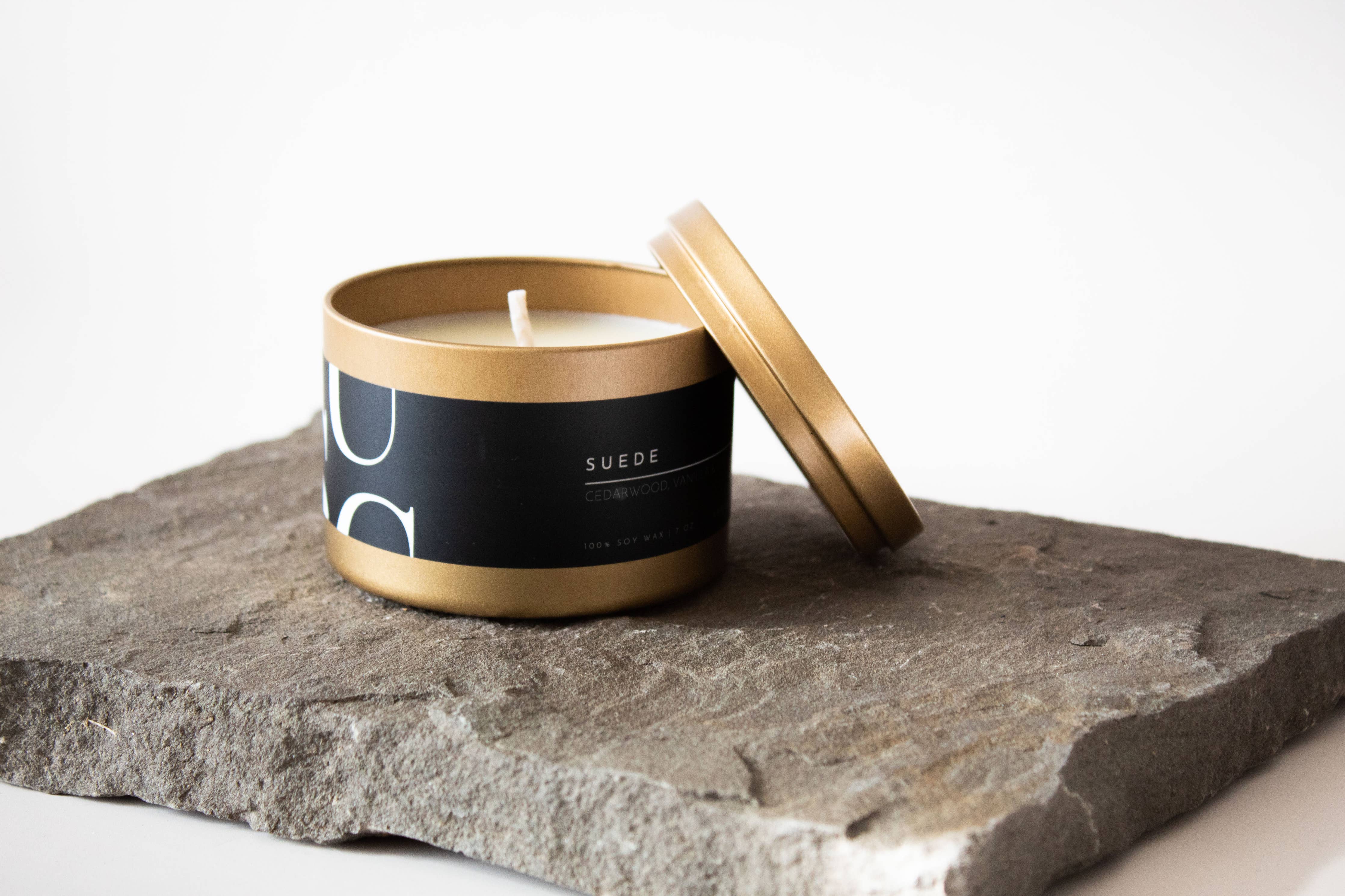 Matte Gold Travel Tin Soy Candle: Hibiscus Rain