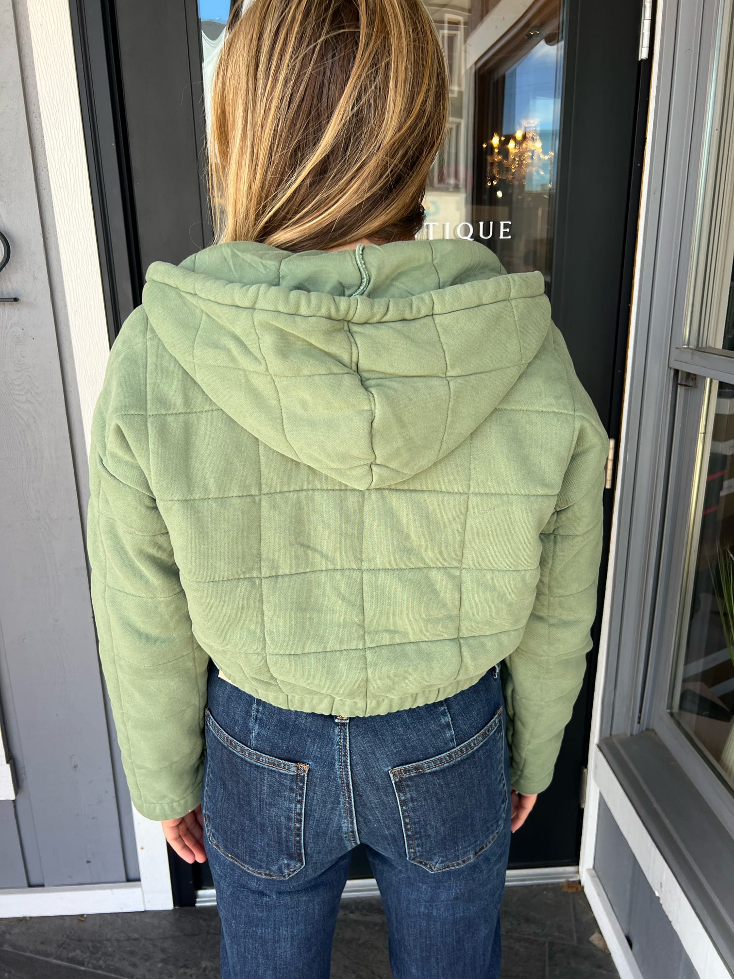 Green Zip-Front Crop Hoodie