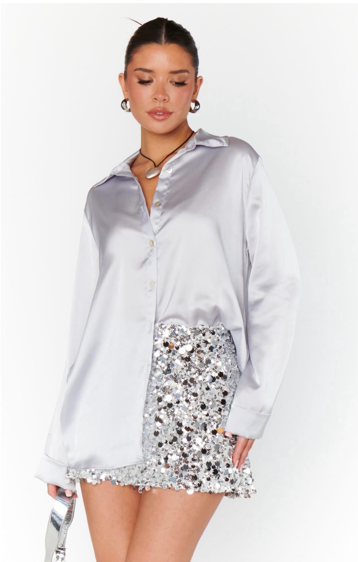 Smith Button Down Silver Luxe Satin