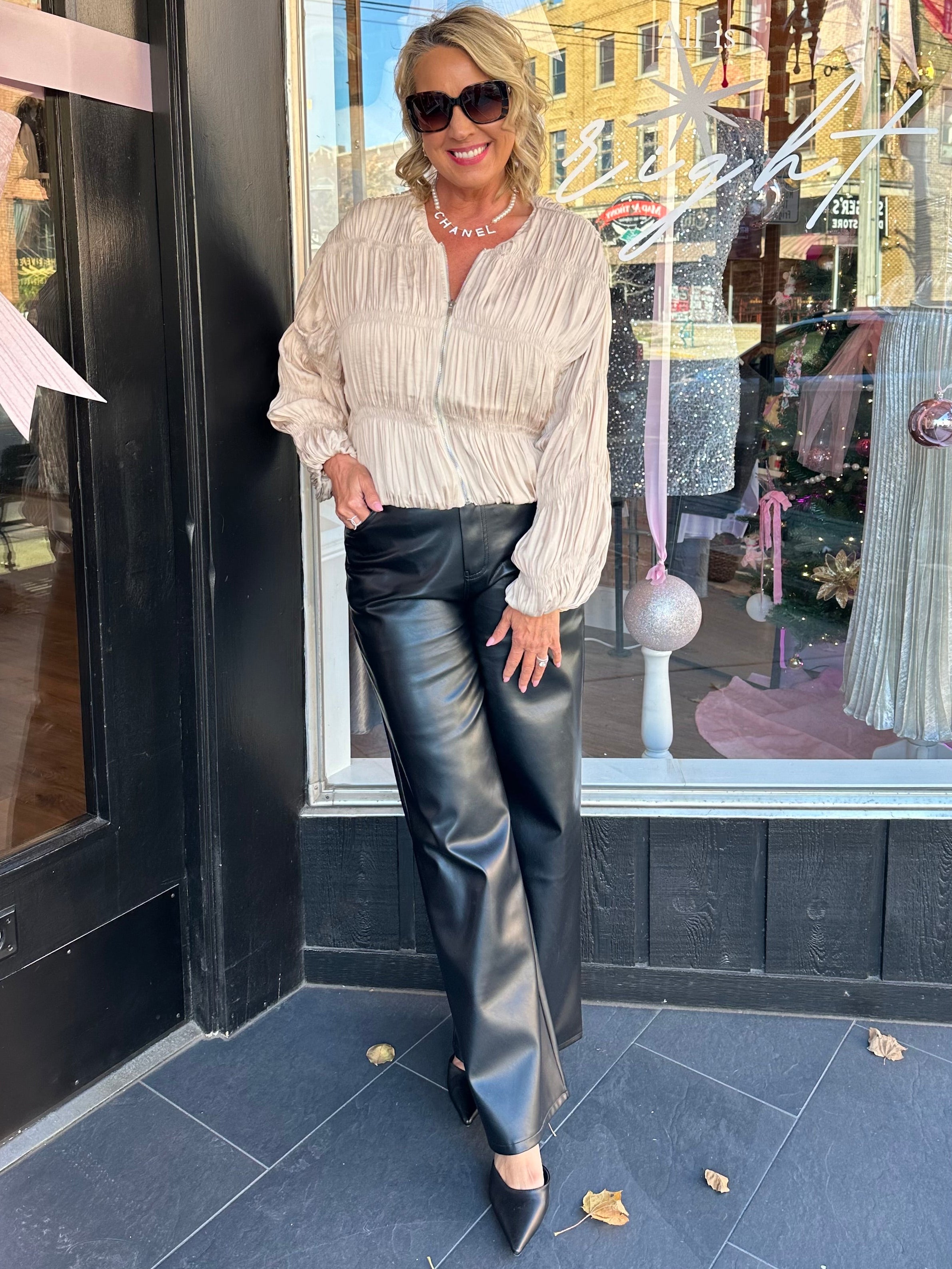 Romy Faux Leather Slouch Wide-Leg Pant