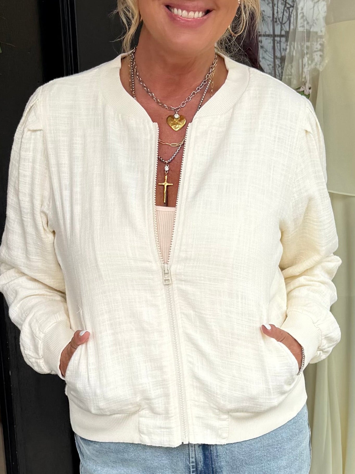 Pia Puff Sleeve Bomber Jacket