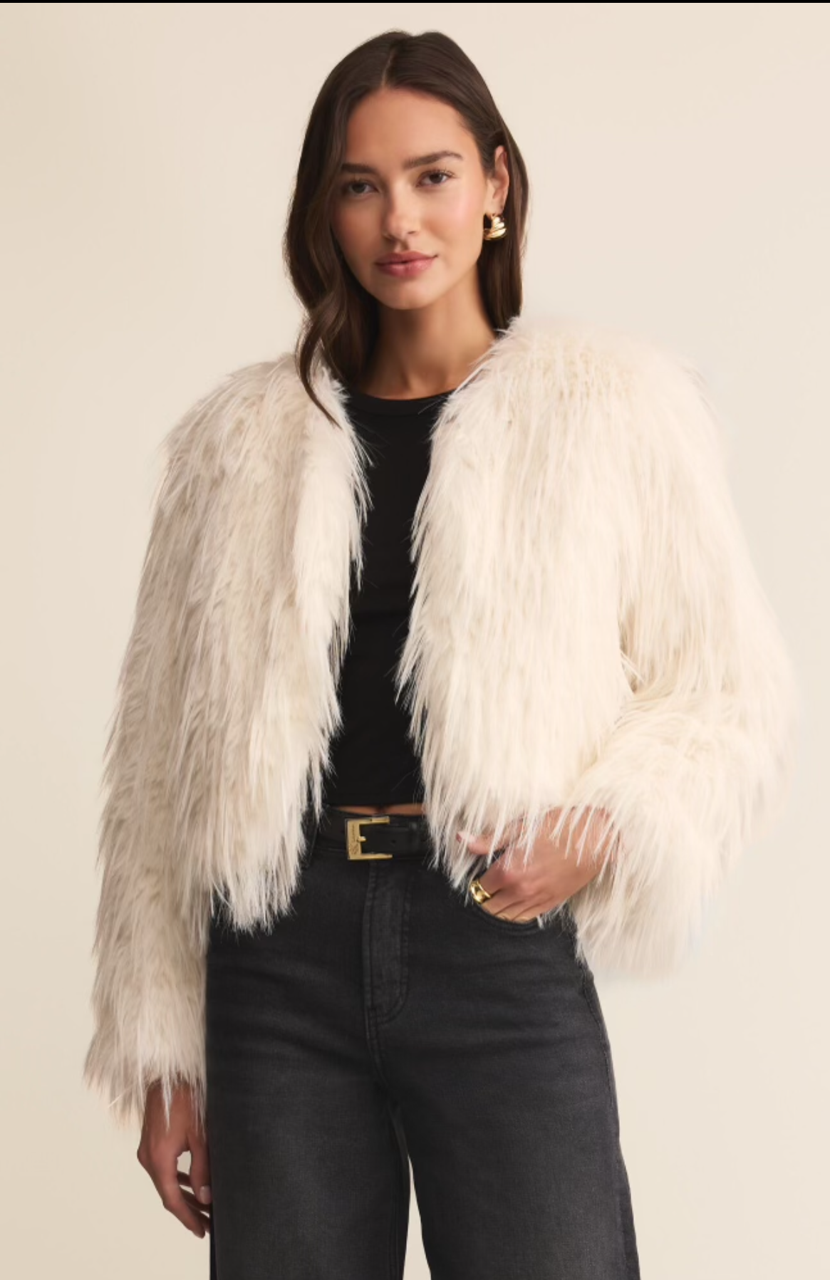 Cyndi Faux Fur Jacket Warm White