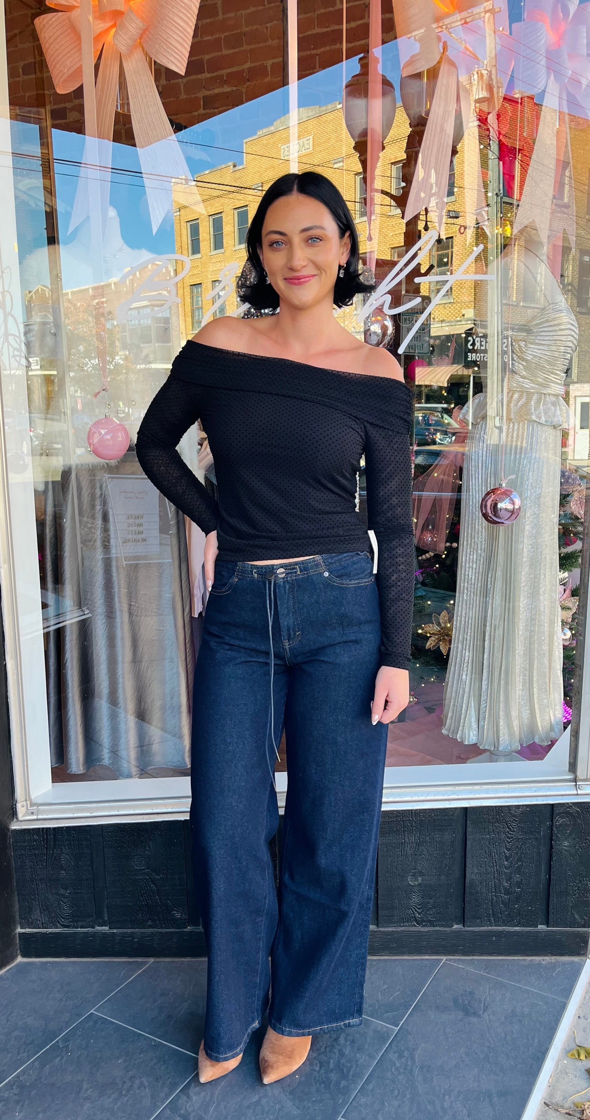 Whimsy Off Shoulder Mesh Top Black