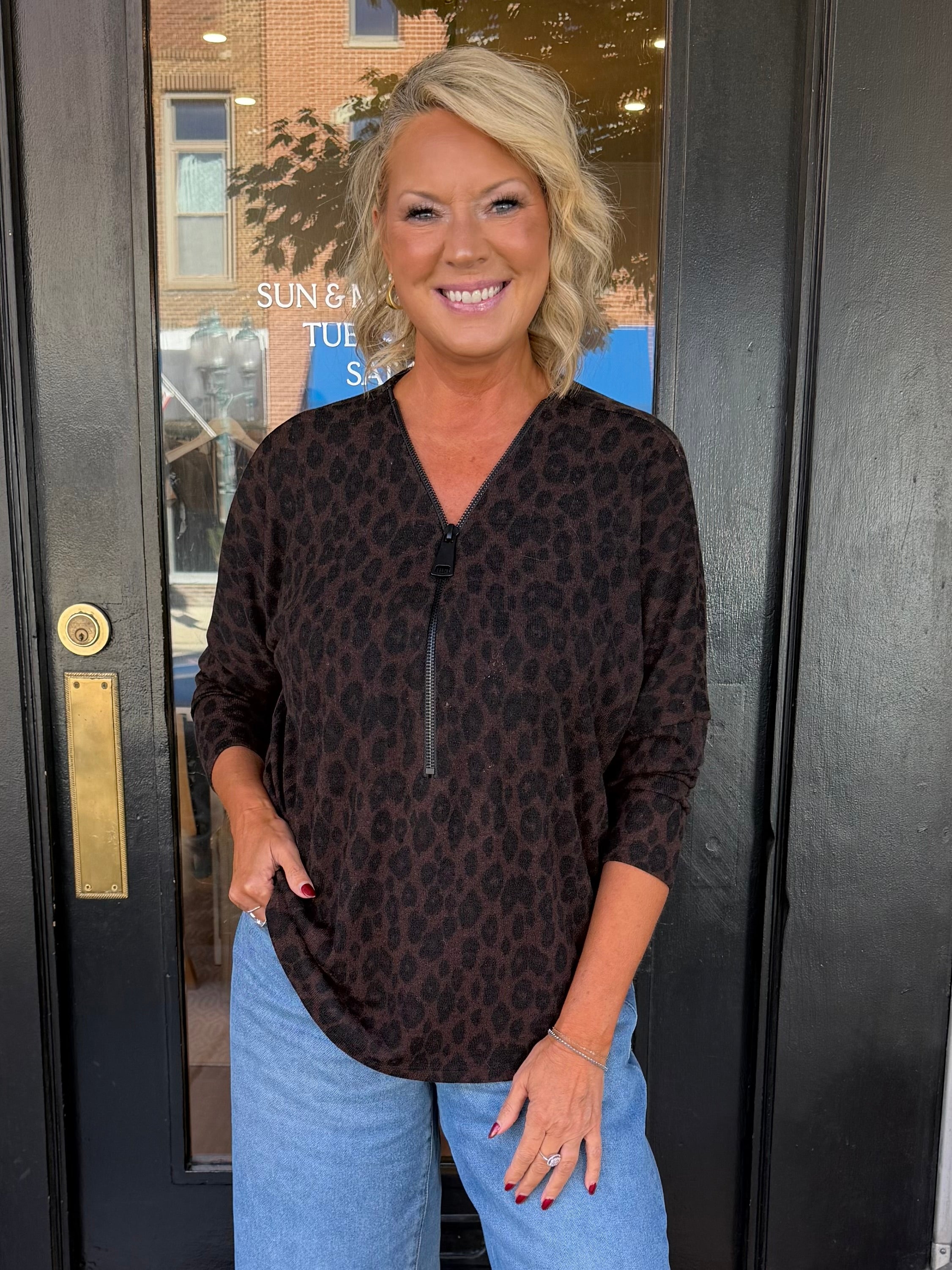 Leopard Zip Top