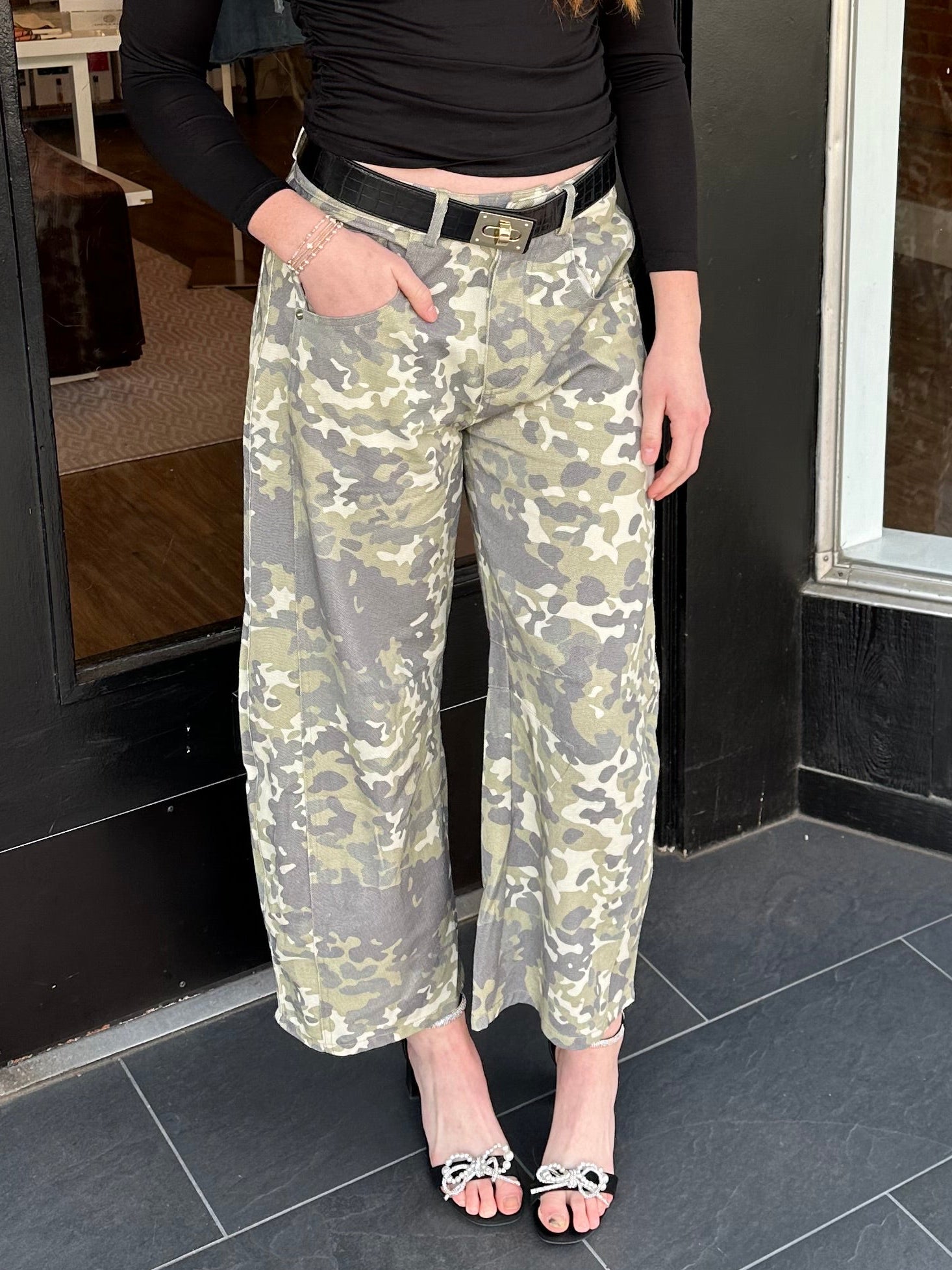 Sage Camo Barrel Jean