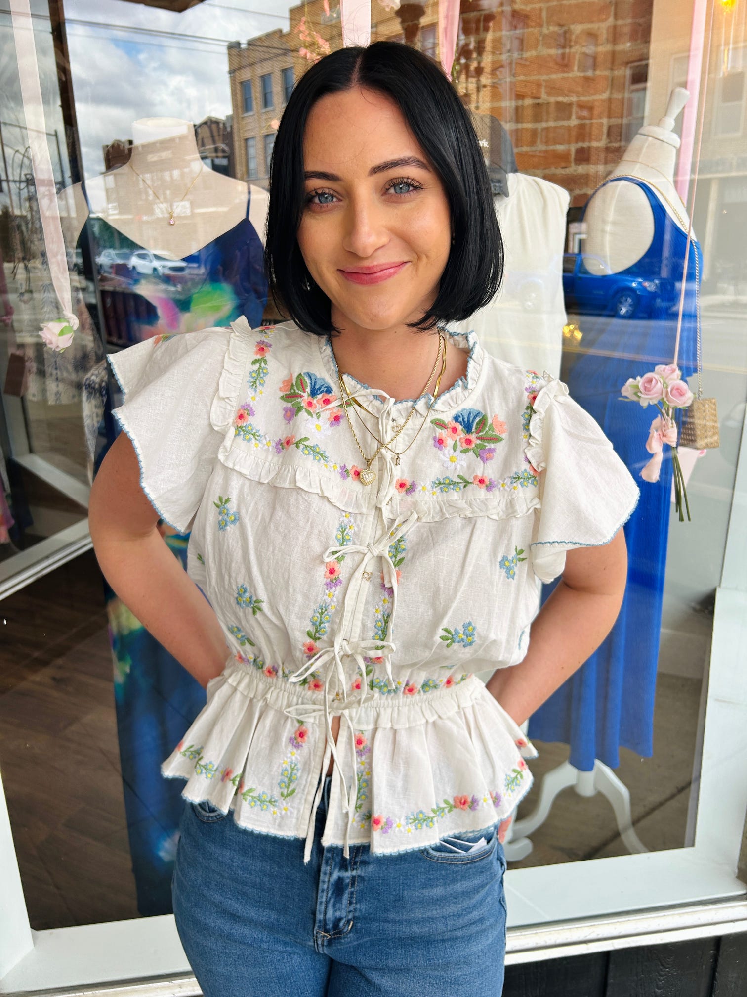 Romey Top Wild Meadow Embroidery