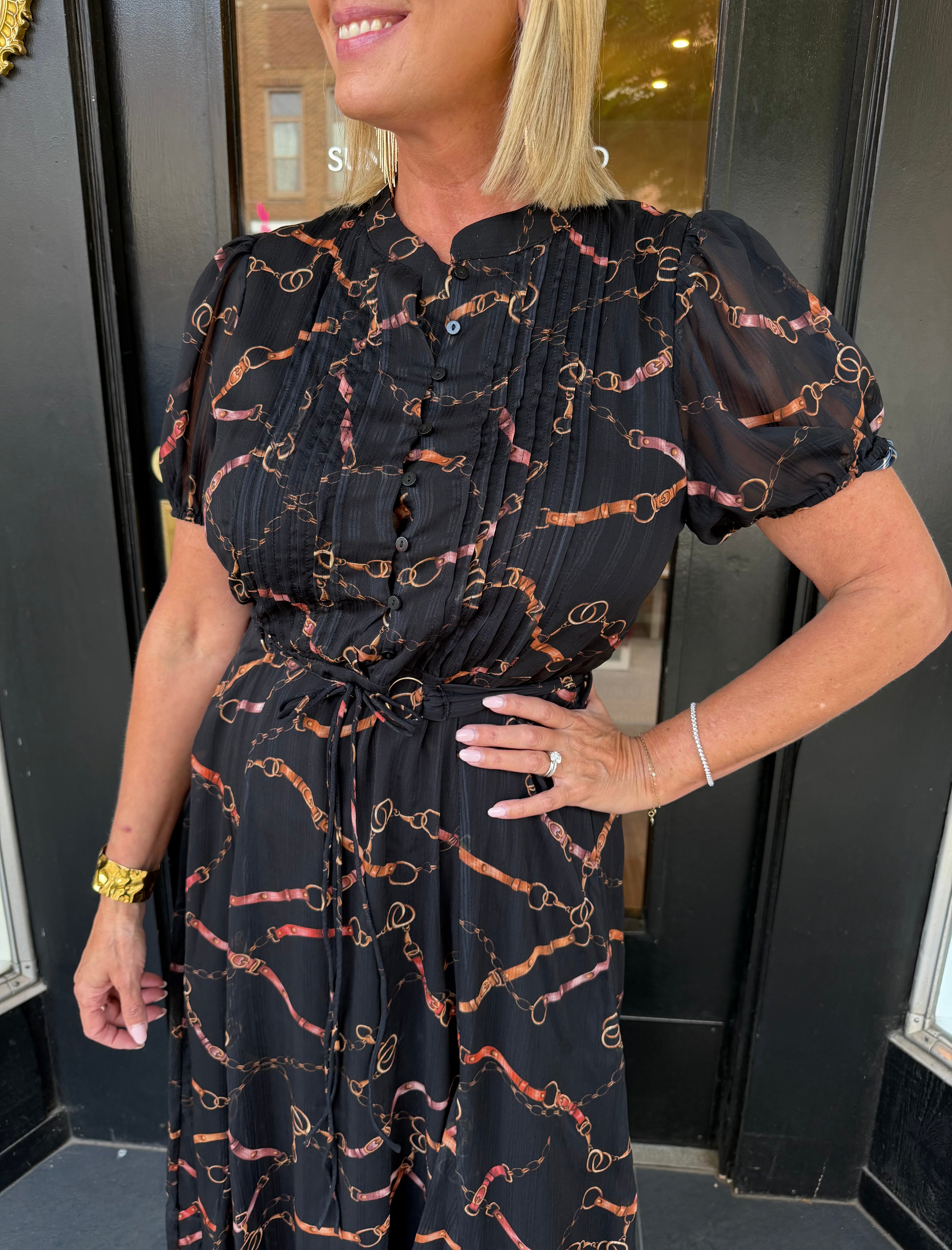 Rosa Button Front Pintuck Midi Dress