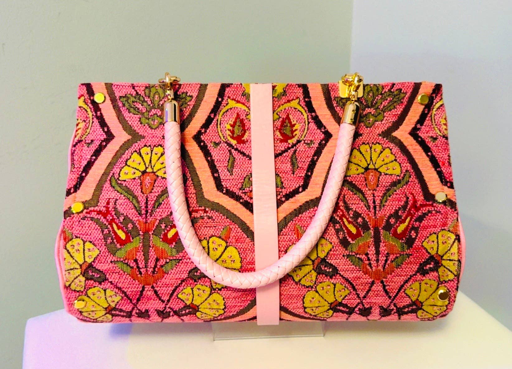Pink Carnation Chenille Clutch
