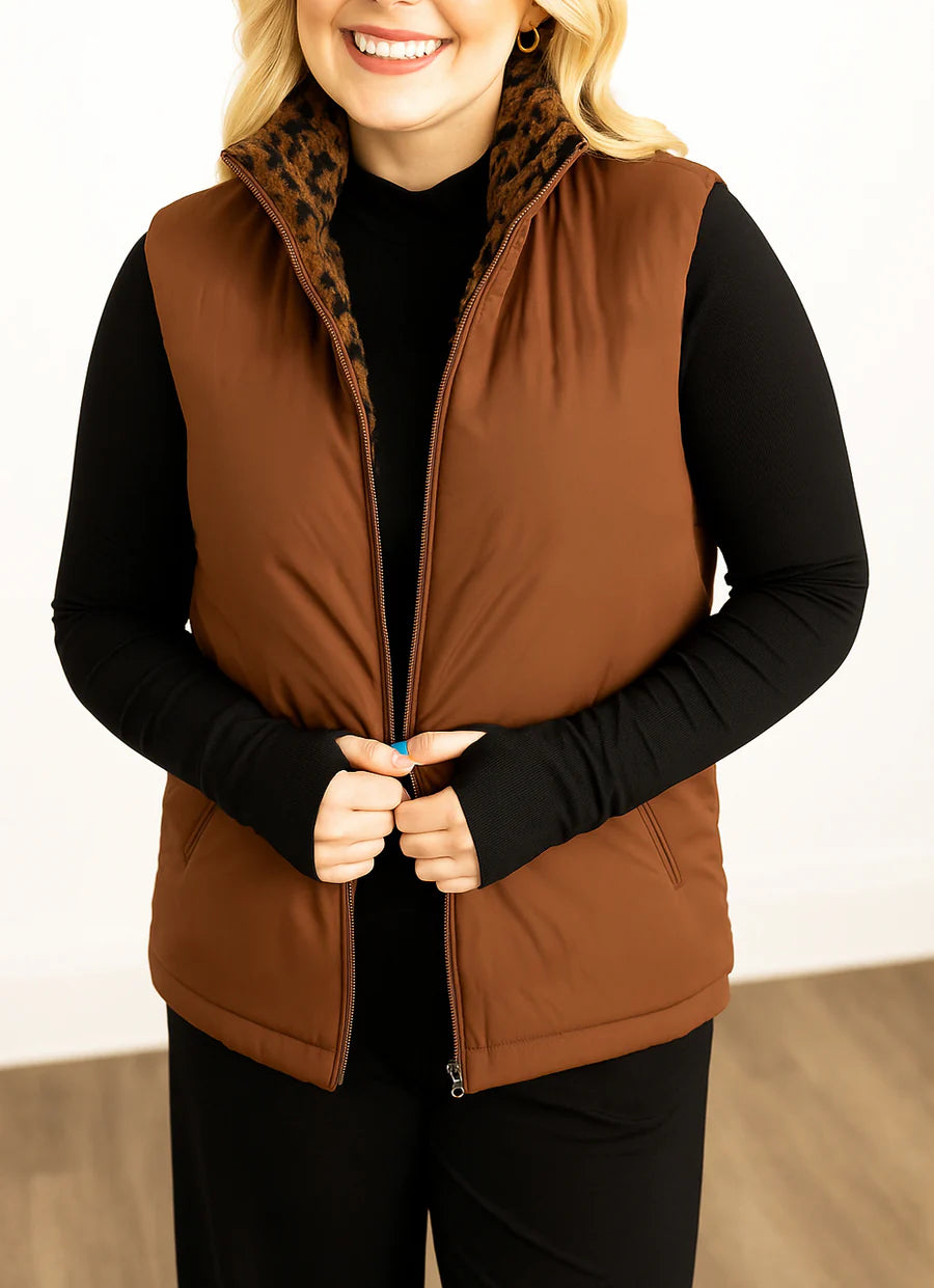 Leopard Sherpa Reversible Vest