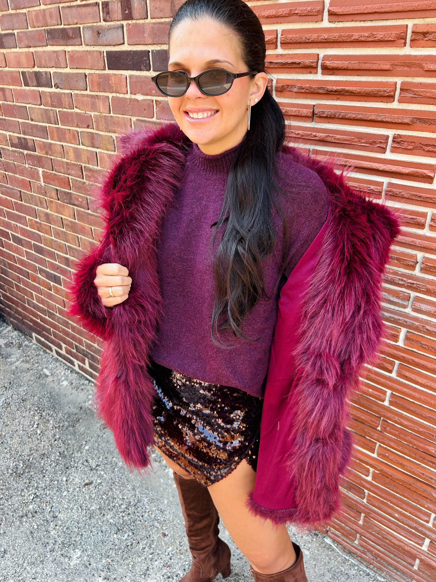 Vera Burgundy Sequins Skort