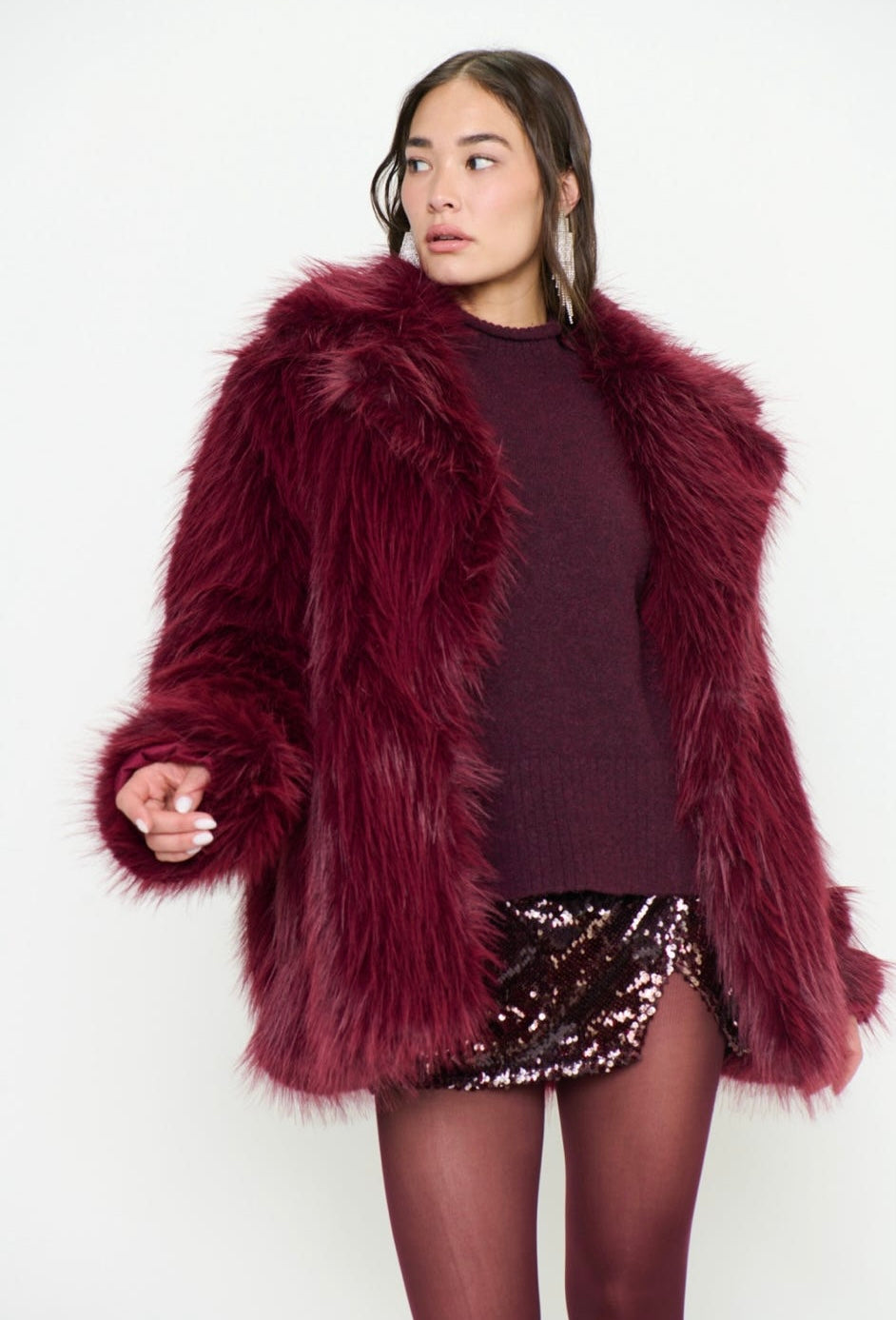Salt Lake Fur Coat Merlot Knit