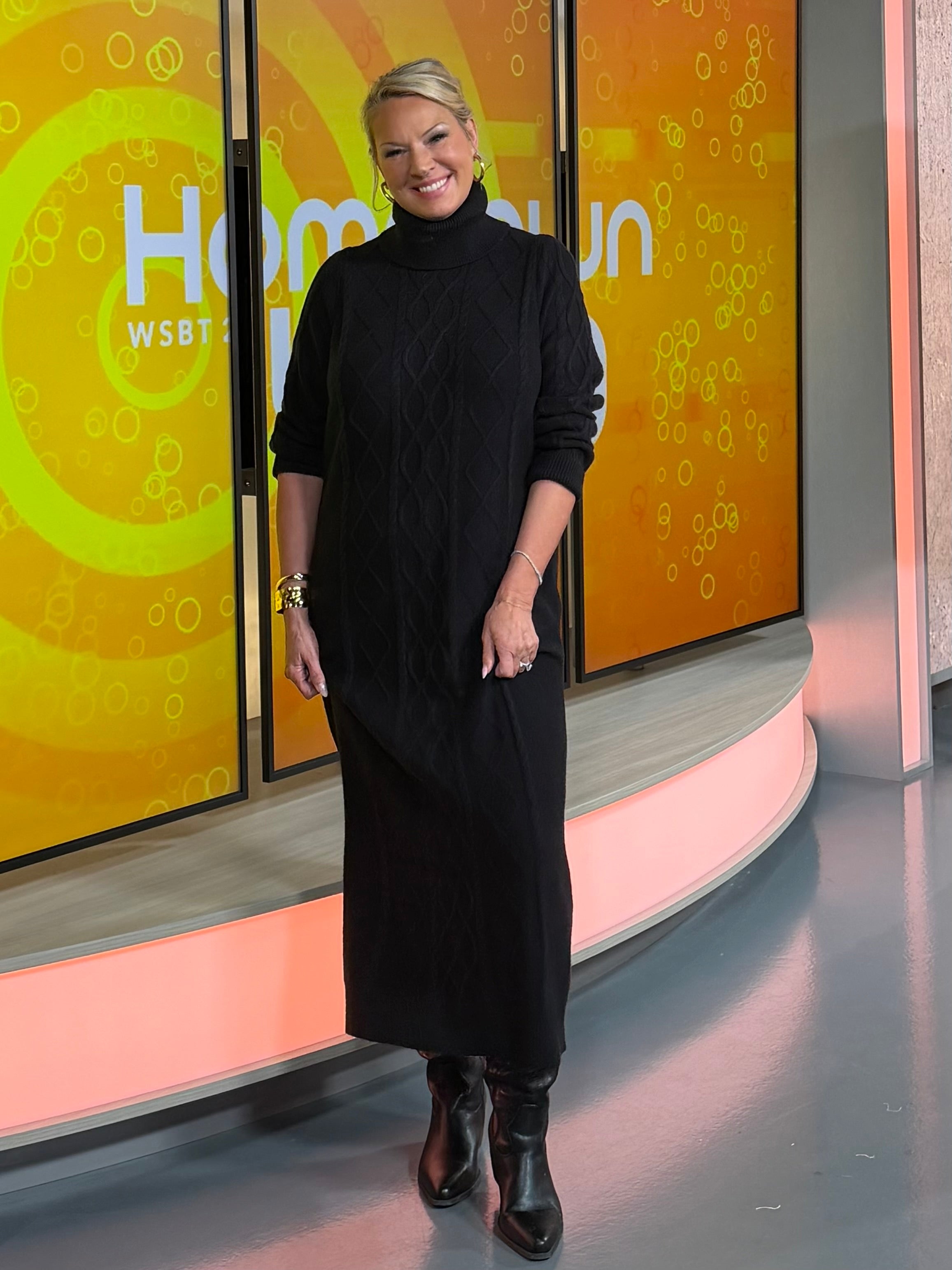 Montreal Midi Dress Black Cable Knit