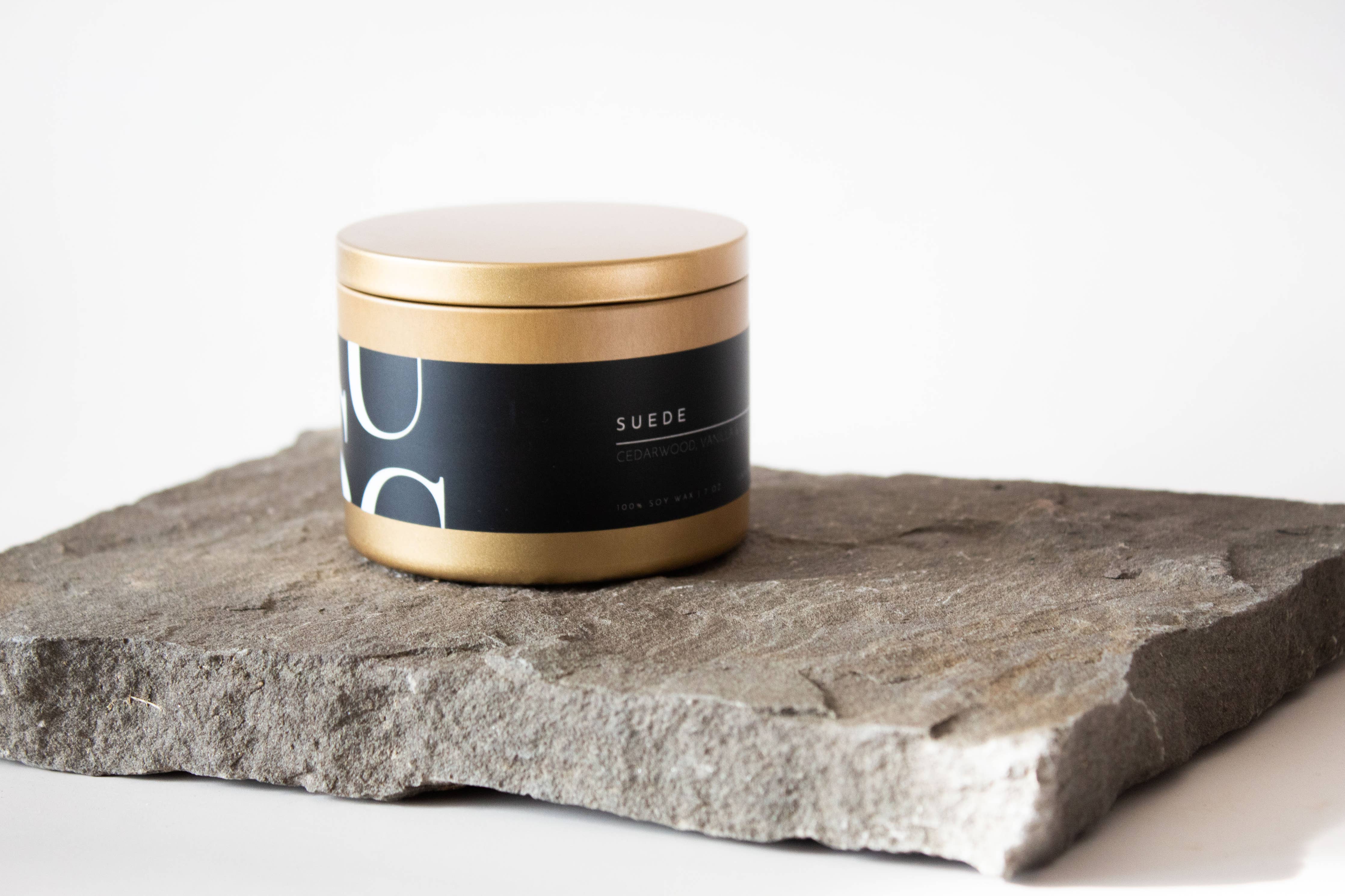 Matte Gold Travel Tin Soy Candle: Hibiscus Rain