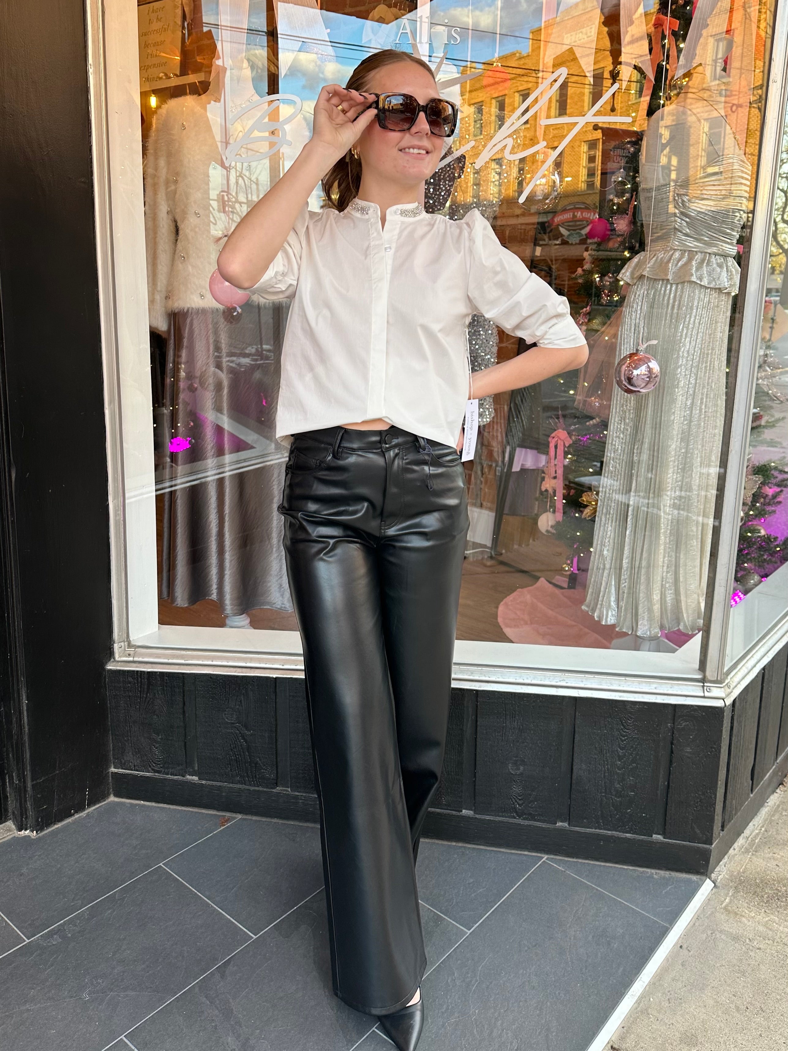 Romy Faux Leather Slouch Wide-Leg Pant