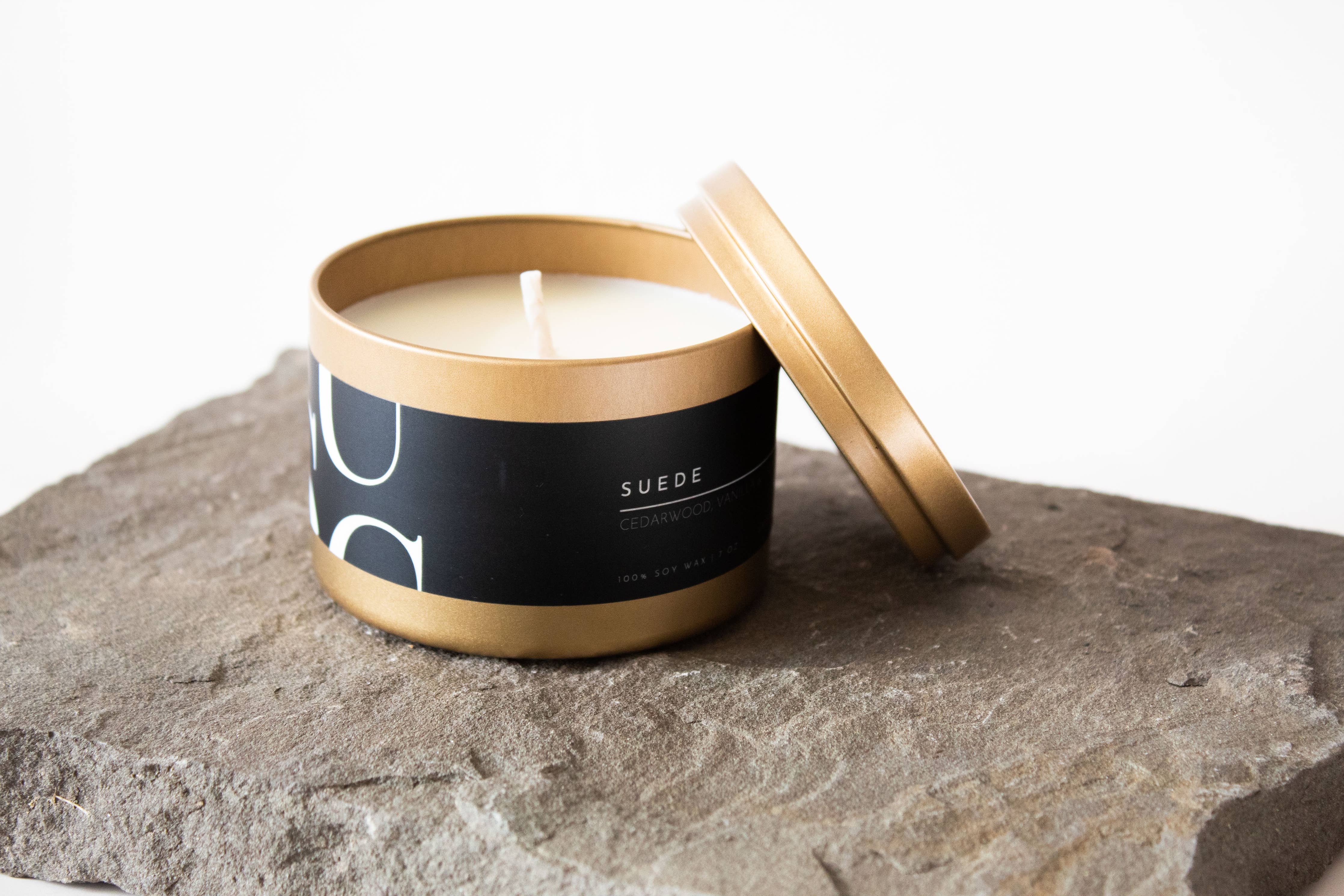 Matte Gold Travel Tin Soy Candle: Hibiscus Rain