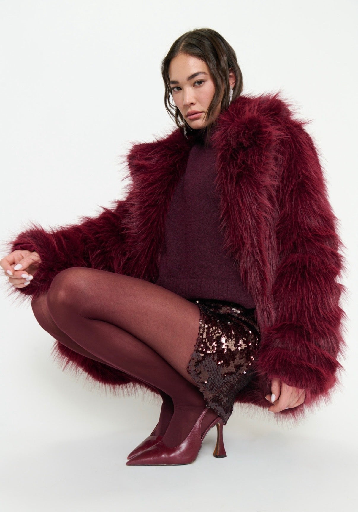 Salt Lake Fur Coat Merlot Knit