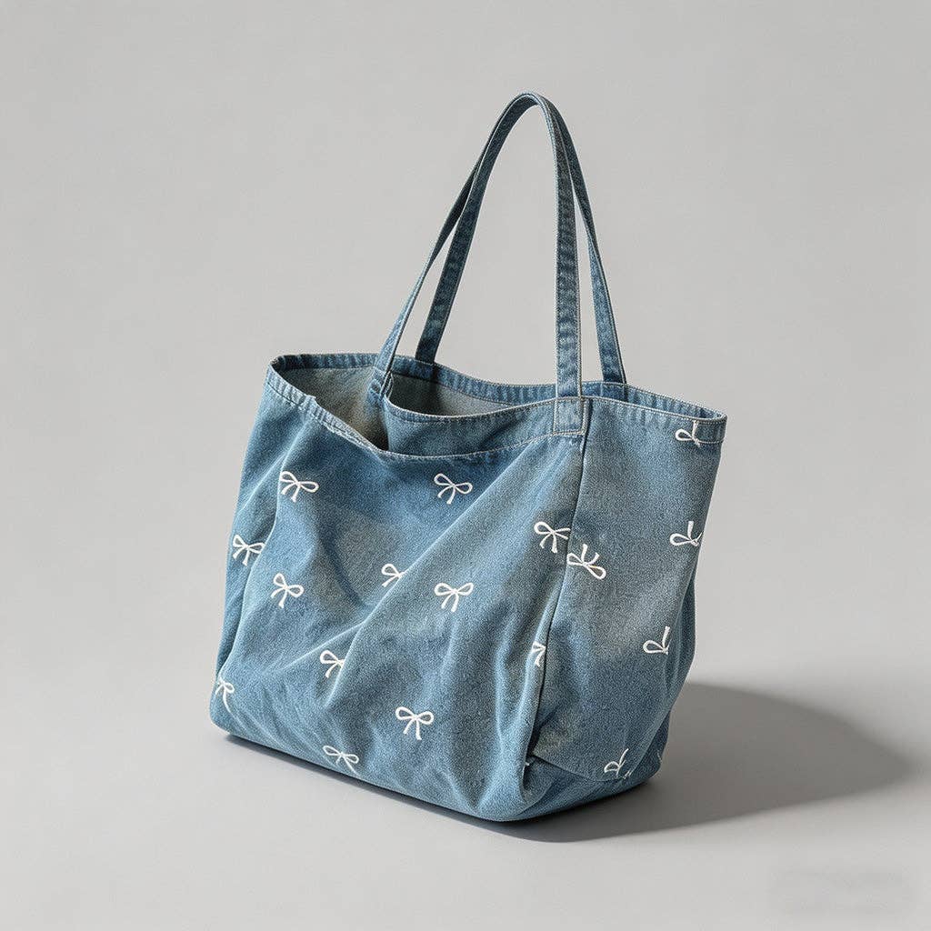 Denim Bow Tote Bag