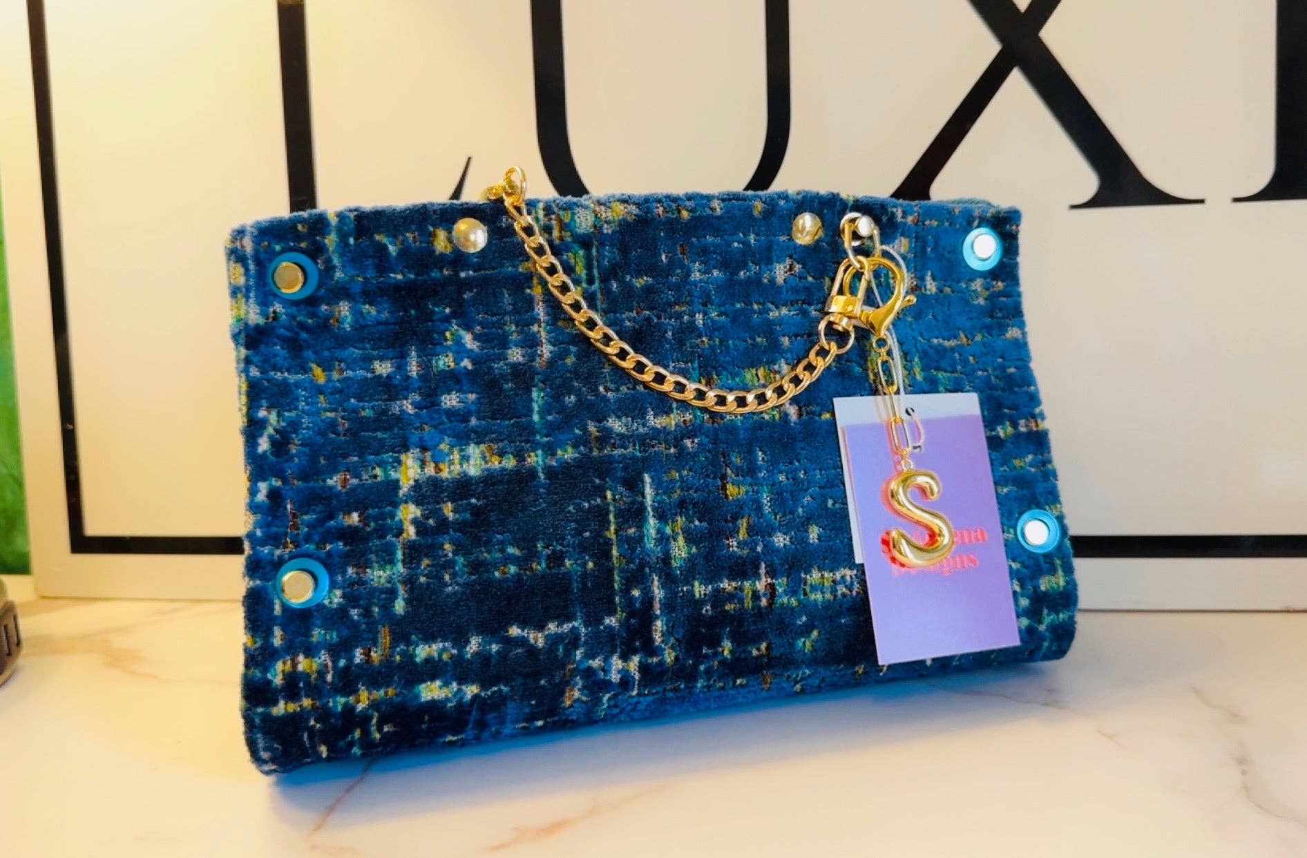 Blue and Yellow Chenille Clutch