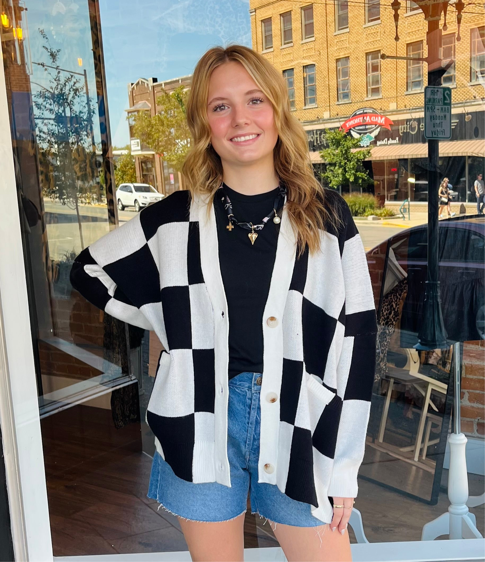 Cece Checkered Cardigan