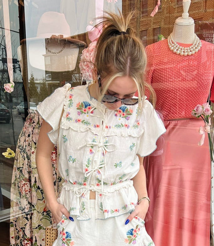 Romey Top Wild Meadow Embroidery